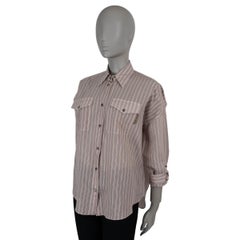 BRUNELLO CUCINELLI taupe cotton 2023 LUREX STRIPED VOILE Shirt M