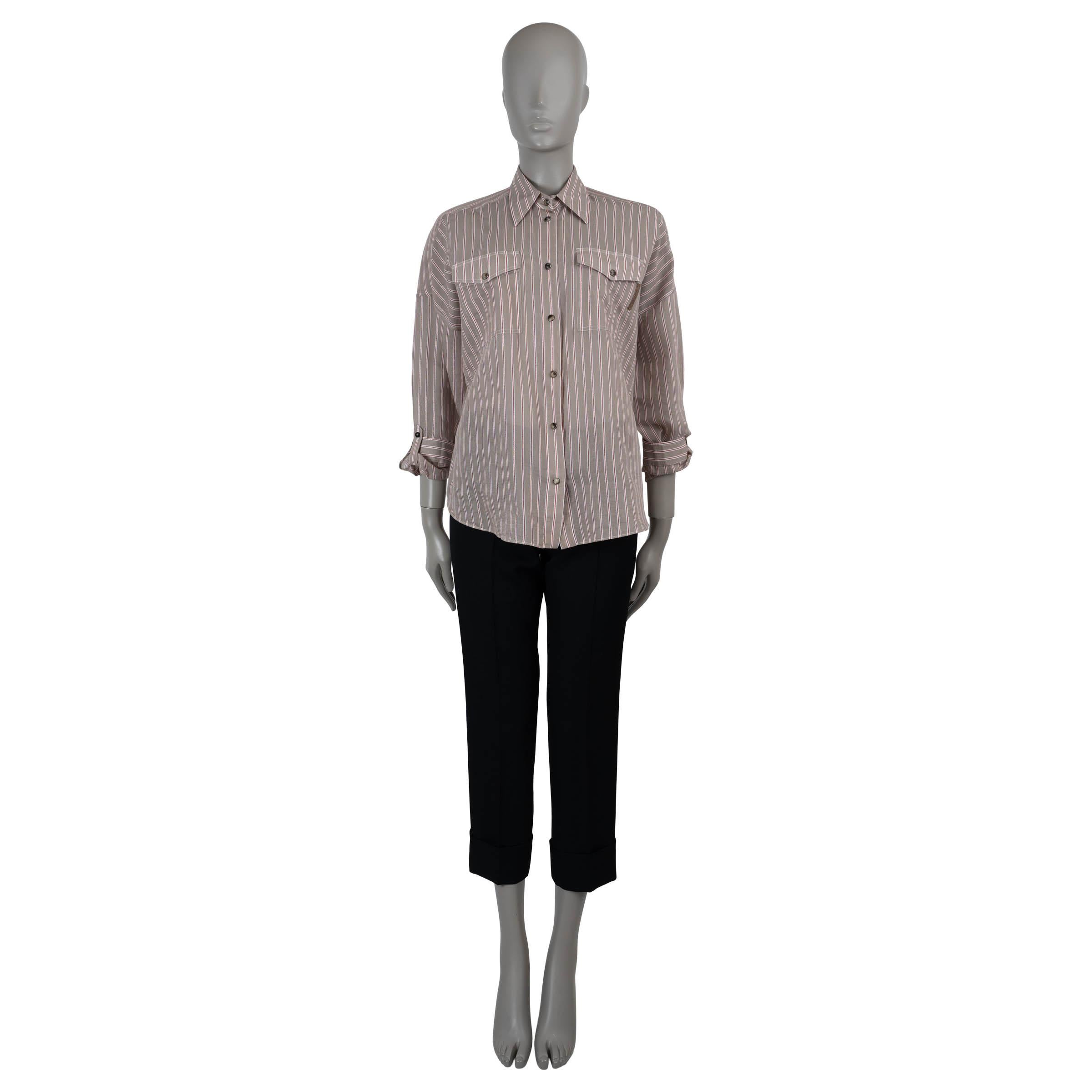 Chemise BRUNELLO CUCINELLI taupe coton 2023 LUREX STRIPED VOILE M Excellent état - En vente à Zürich, CH