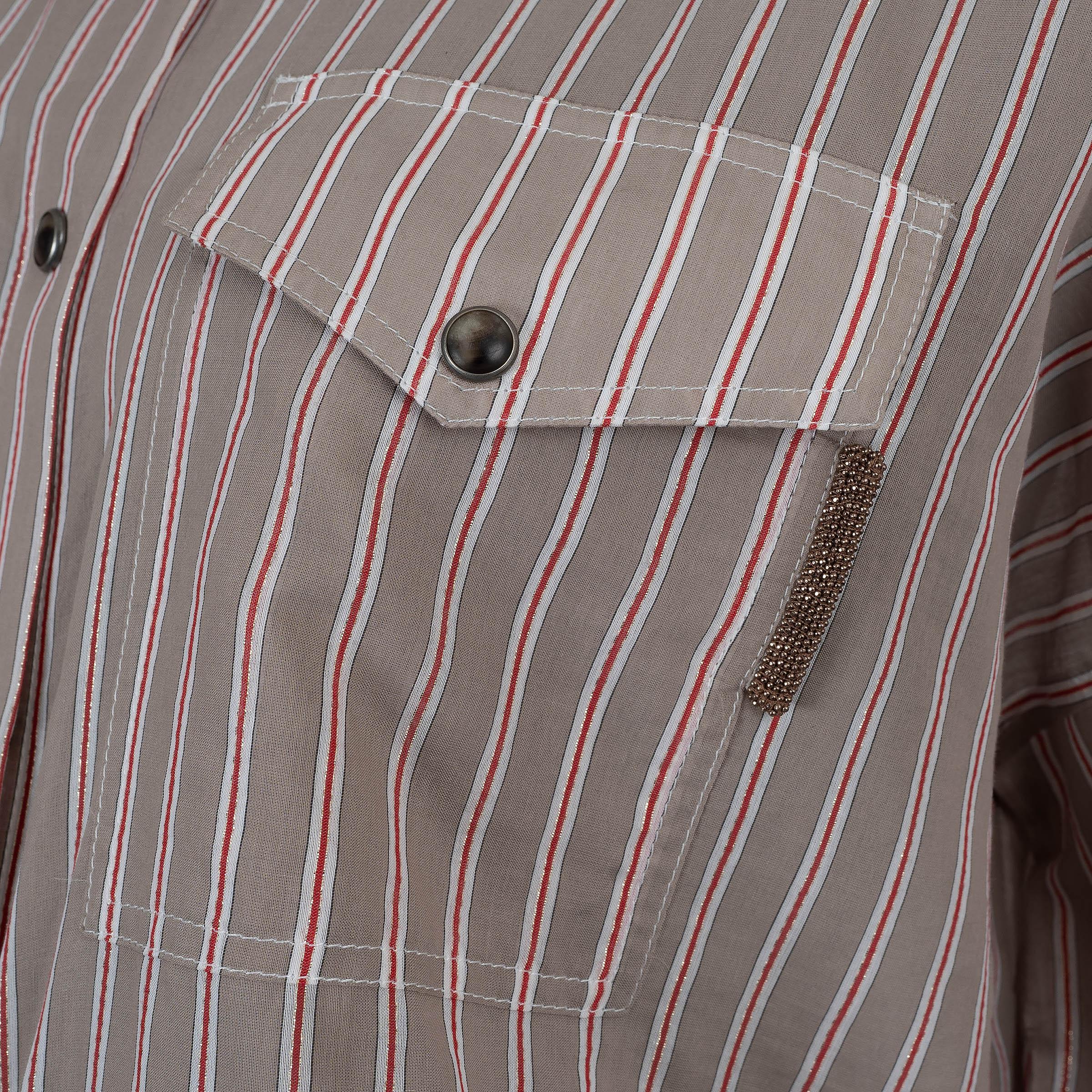 Chemise BRUNELLO CUCINELLI taupe coton 2023 LUREX STRIPED VOILE M Pour femmes en vente
