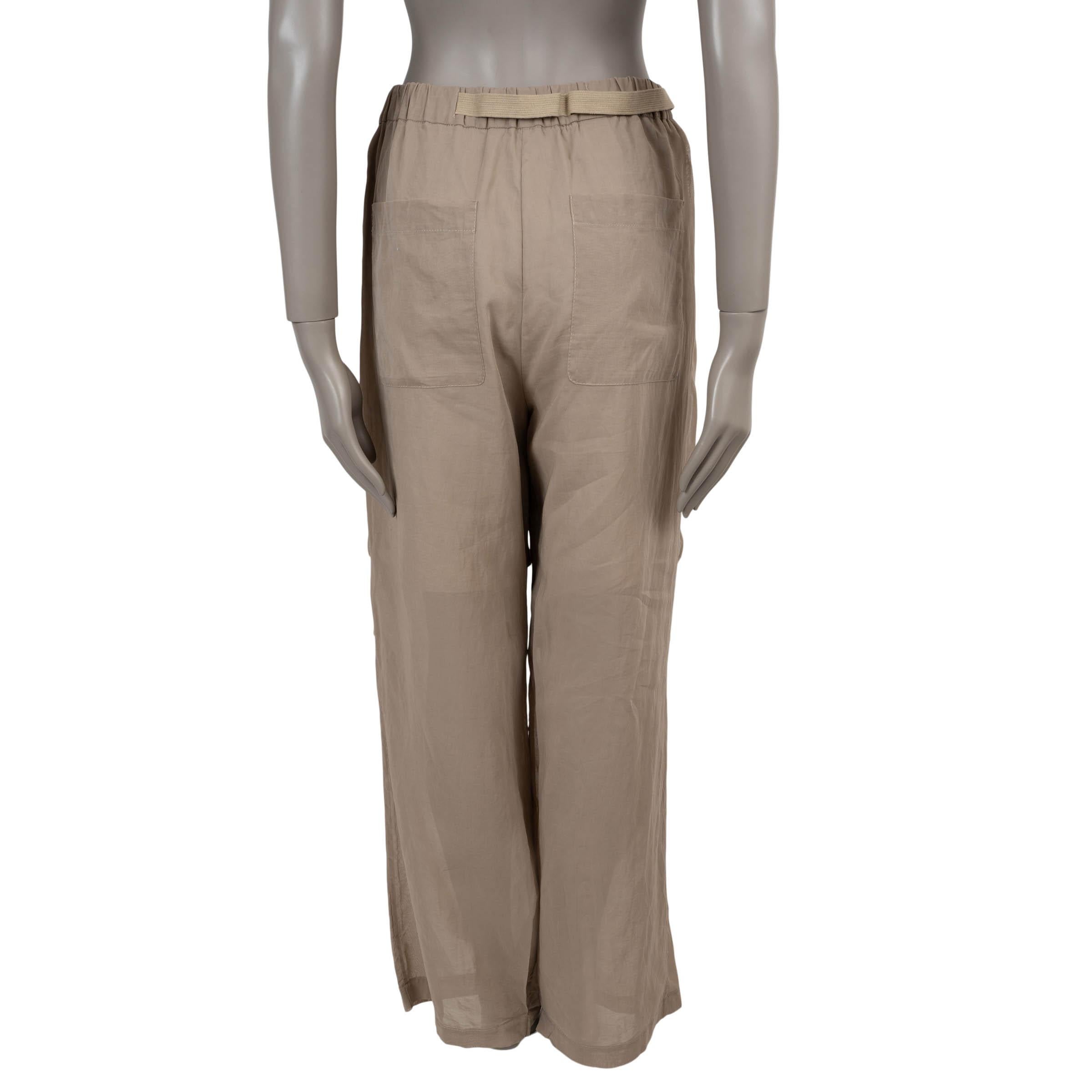 BRUNELLO CUCINELLI algodón topo 2024 PANTALÓN ANCHA ORGANZA CON CINTURÓN 40 S Marrón en venta