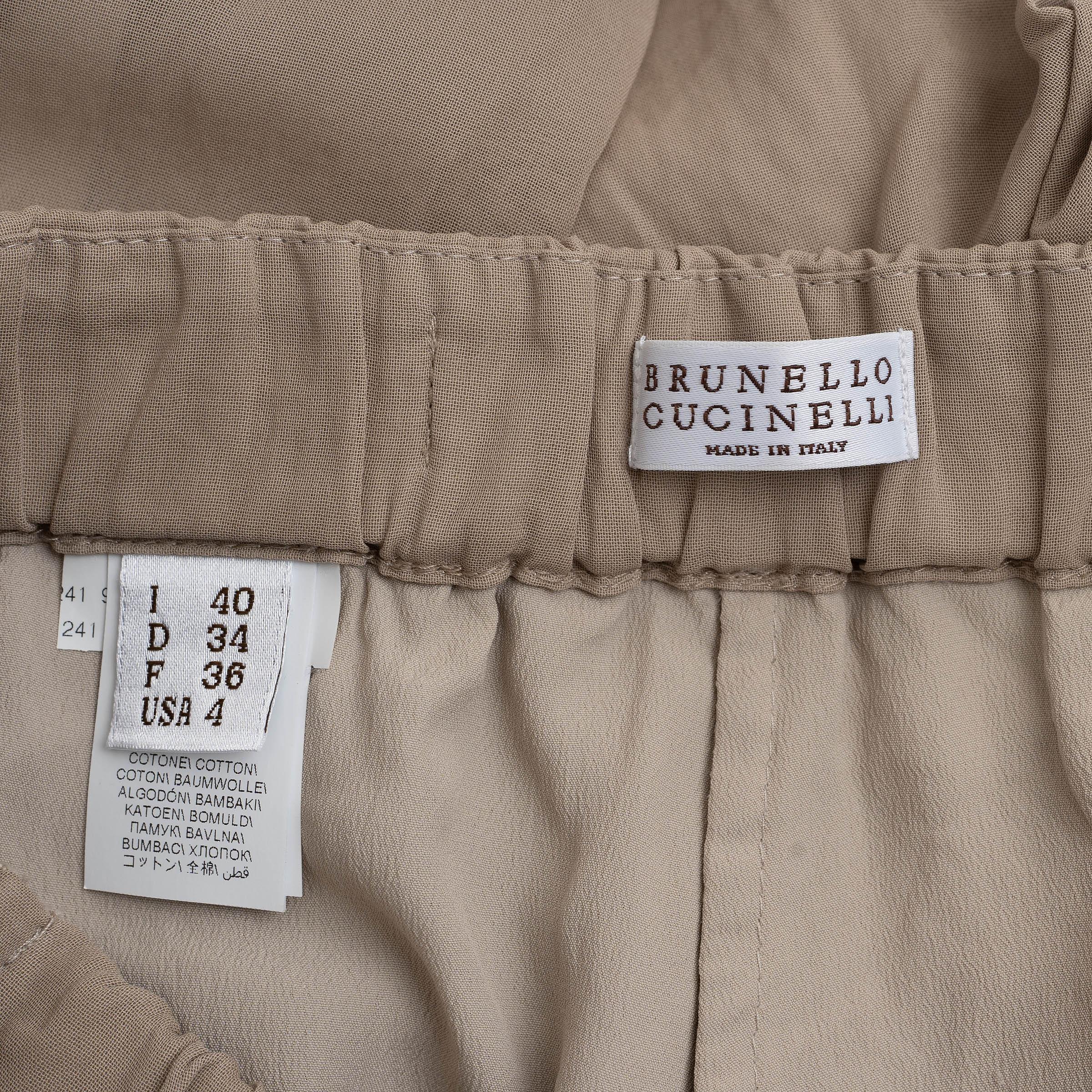 BRUNELLO CUCINELLI algodón topo 2024 PANTALÓN ANCHA ORGANZA CON CINTURÓN 40 S en venta 1
