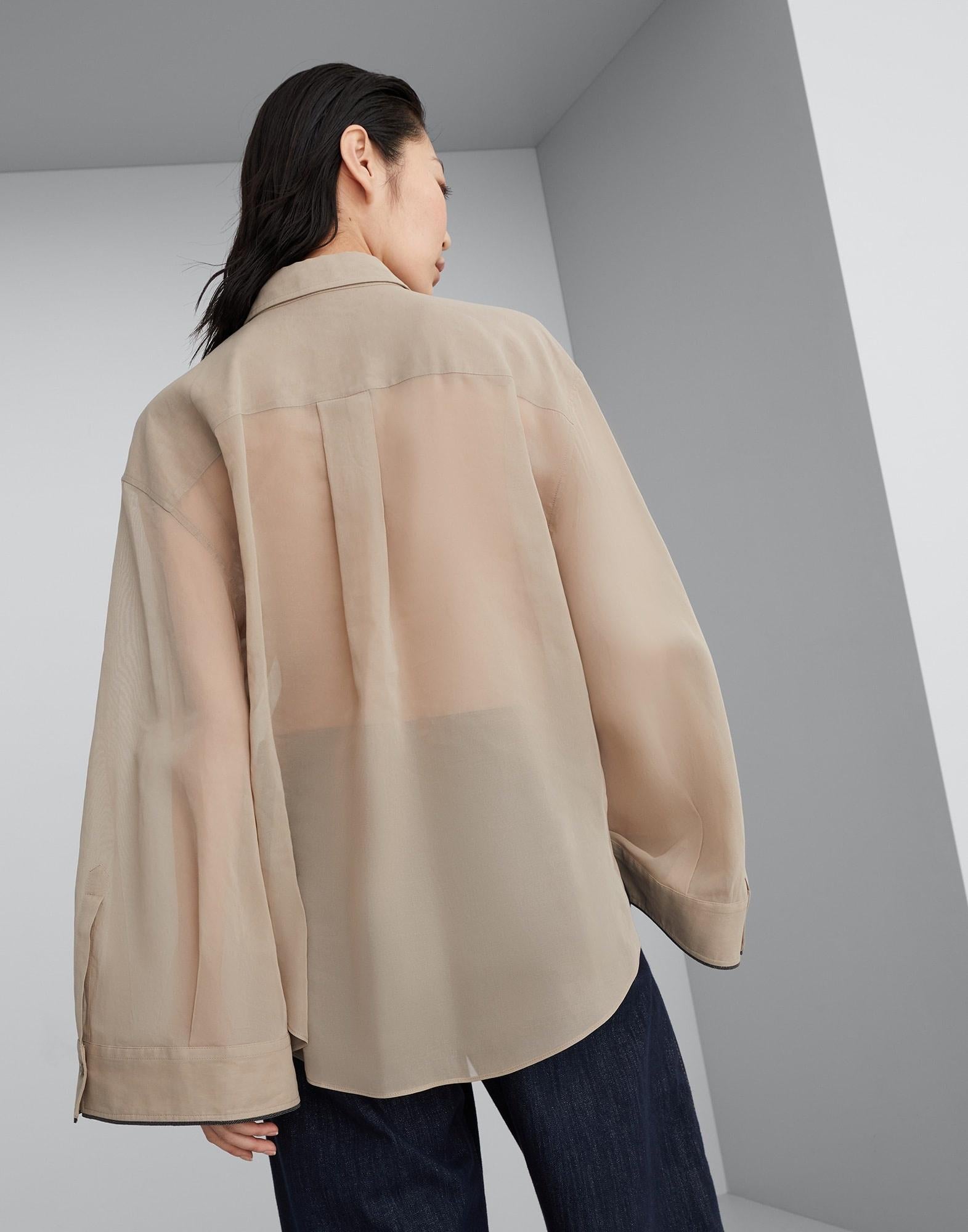 Brunello Cucinelli in cotone taupe 2024 MONILI OVERSIZED ORGANZA Camicia XXS in vendita 5