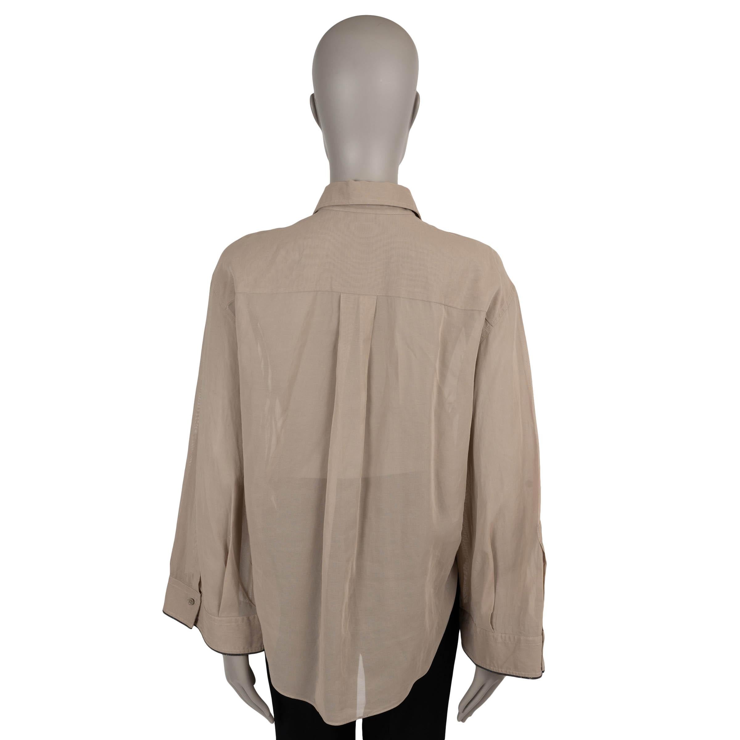 Marrone Brunello Cucinelli in cotone taupe 2024 MONILI OVERSIZED ORGANZA Camicia XXS in vendita