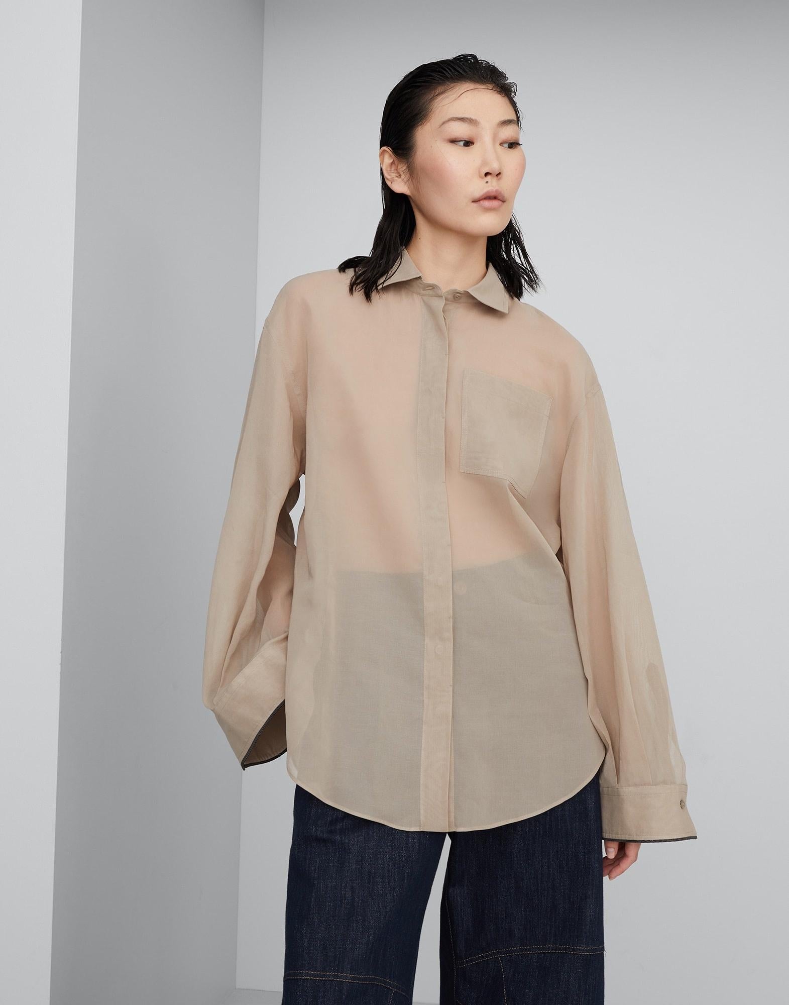 Brunello Cucinelli in cotone taupe 2024 MONILI OVERSIZED ORGANZA Camicia XXS in vendita 4