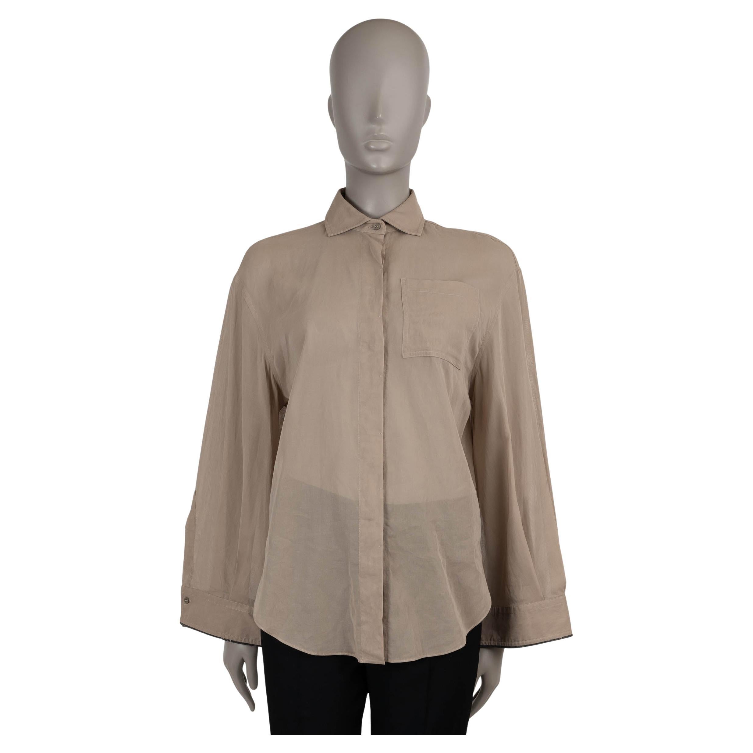 Brunello Cucinelli in cotone taupe 2024 MONILI OVERSIZED ORGANZA Camicia XXS