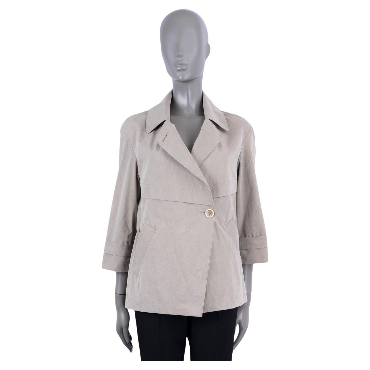 BRUNELLO CUCINELLI taupe cotton 3/4 SLEEVE Jacket 40 S For Sale