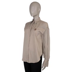 BRUNELLO CUCINELLI taupe cotton MONILI POPLIN & ORGANZA Shirt S