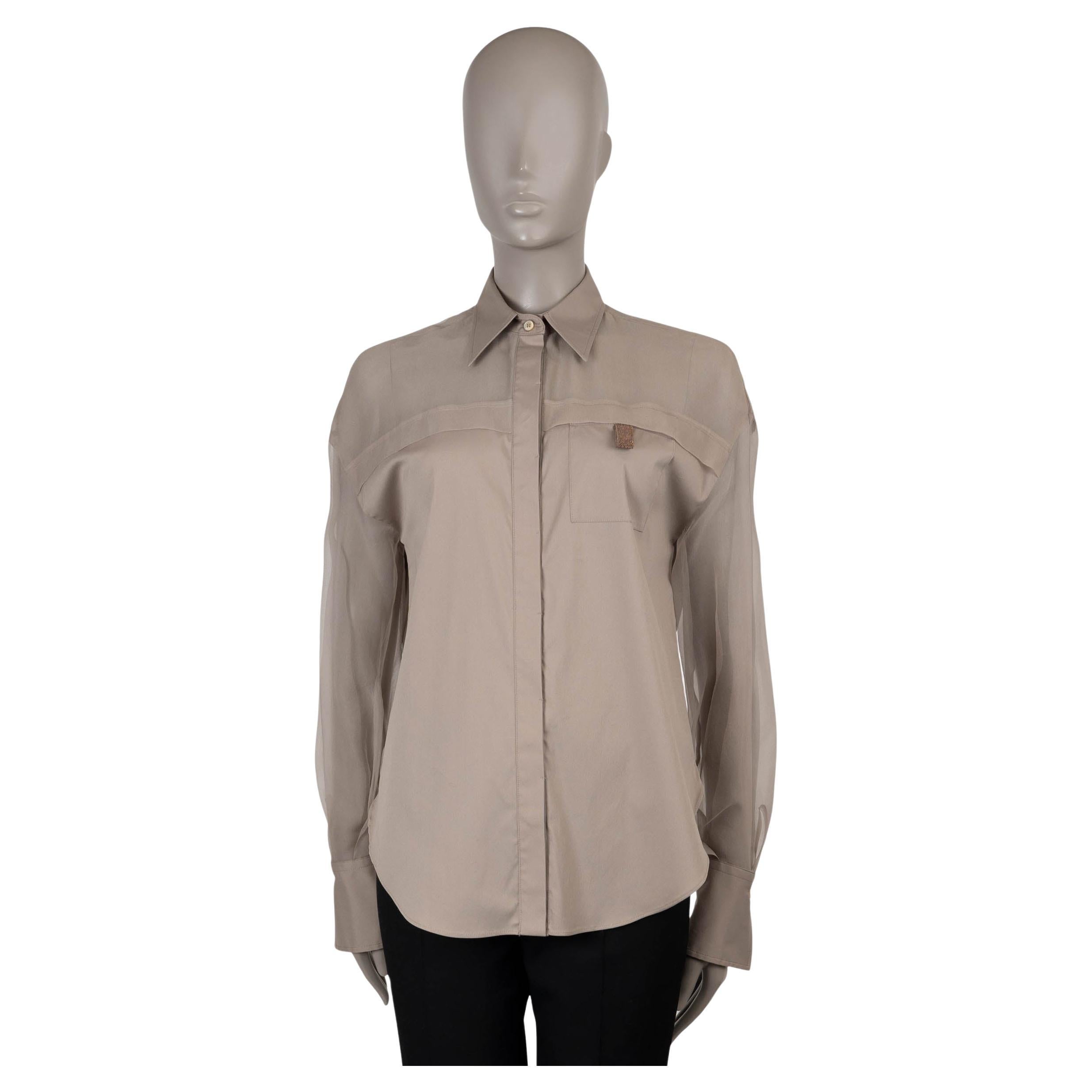BRUNELLO CUCINELLI taupe cotton MONILI POPLIN & ORGANZA Shirt S For Sale