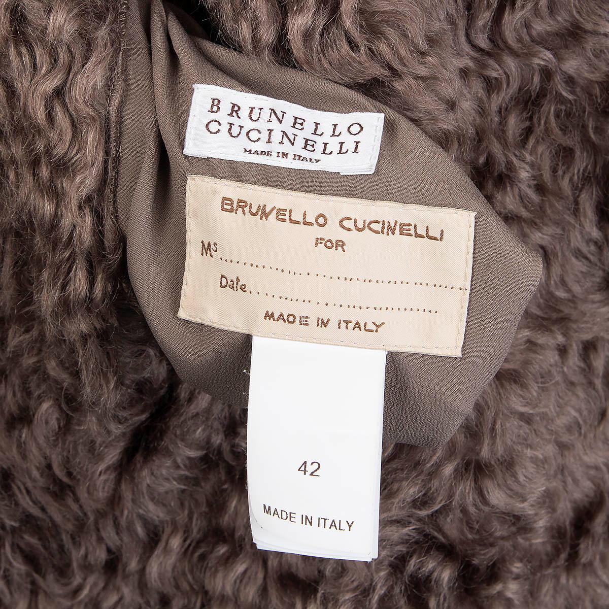 Women's BRUNELLO CUCINELLI taupe FAUX FUR SHEARLING MONILI Coat Jacket 42 M