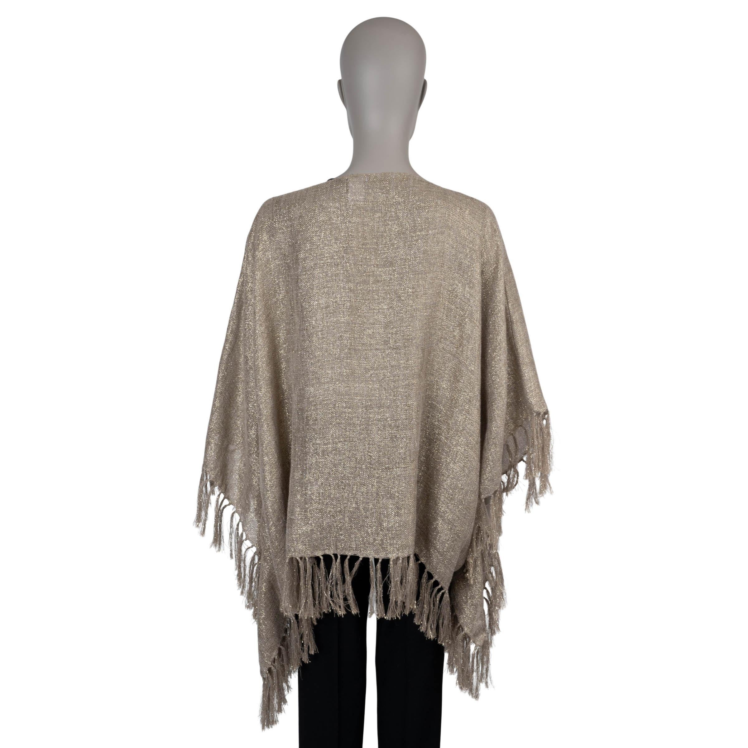 BRUNELLO CUCINELLI suéter de lino y oro 2021 FRINGED PONCHO OS Gris en venta