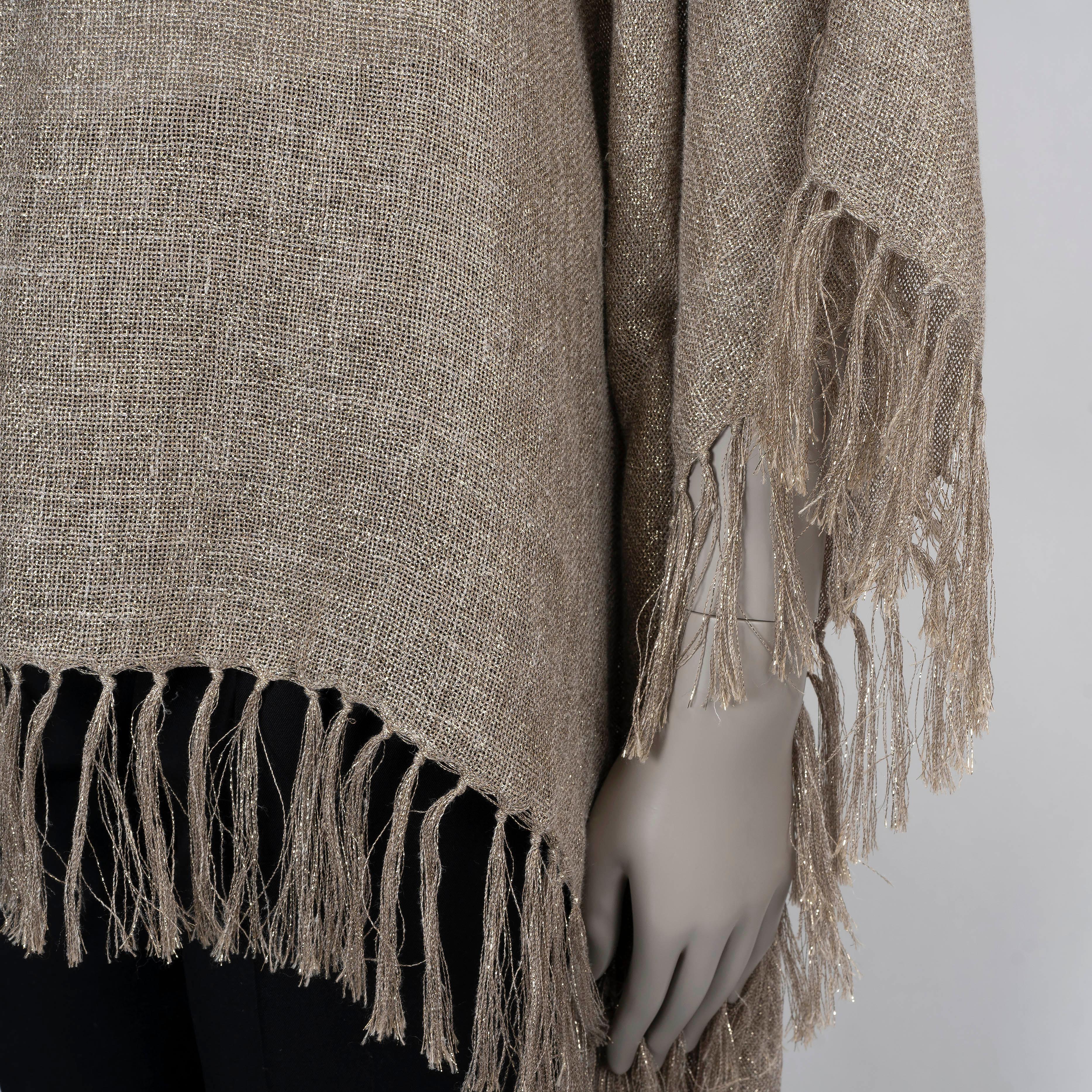 BRUNELLO CUCINELLI suéter de lino y oro 2021 FRINGED PONCHO OS en venta 2