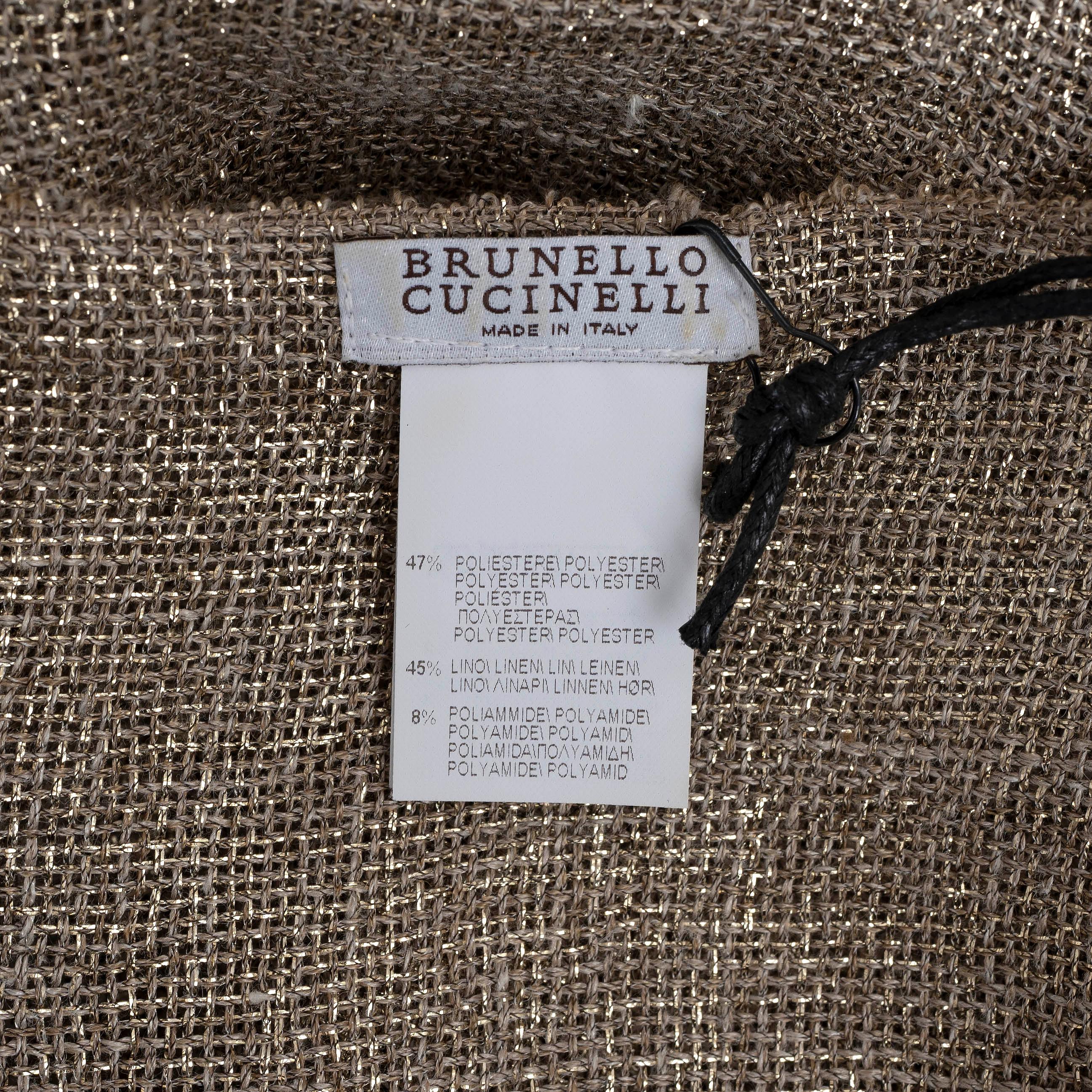 BRUNELLO CUCINELLI suéter de lino y oro 2021 FRINGED PONCHO OS en venta 3