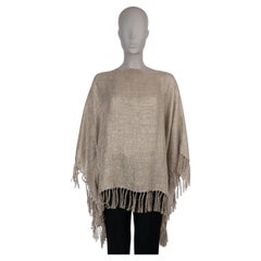 BRUNELLO CUCINELLI taupe & goldener Leinenpullover 2021 FRINGED PONCHO Pullover OS