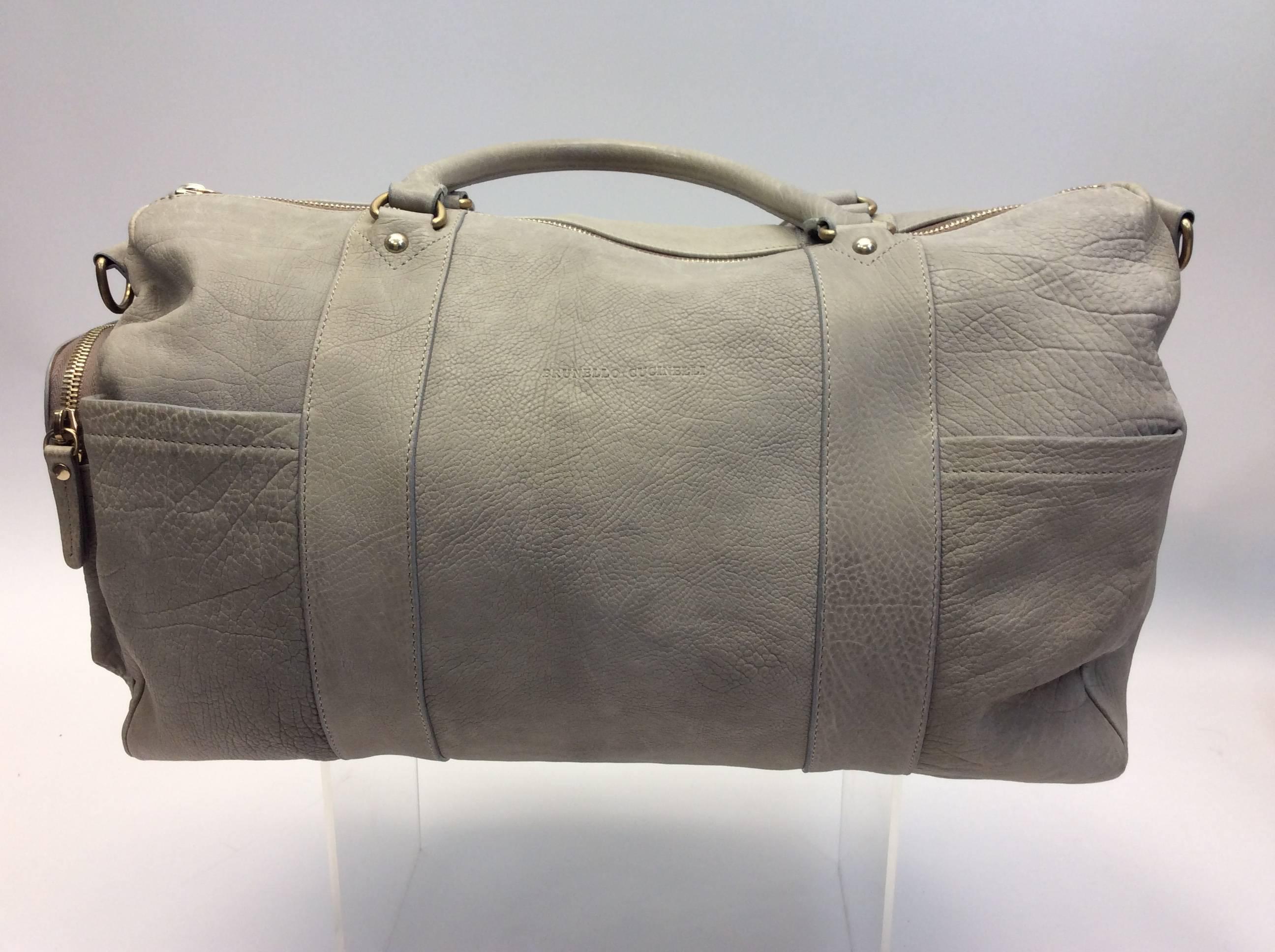 Gray Brunello Cucinelli Taupe Leather Bag For Sale