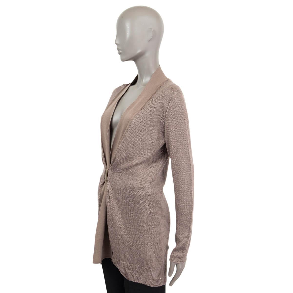 BRUNELLO CUCINELLI taupe linen & silk MICRO SEQUIN Cardigan Sweater XL In New Condition For Sale In Zürich, CH