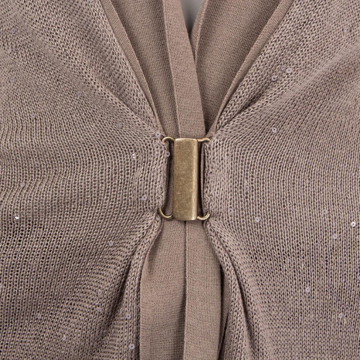 BRUNELLO CUCINELLI taupe linen & silk MICRO SEQUIN Cardigan Sweater XL For Sale 1