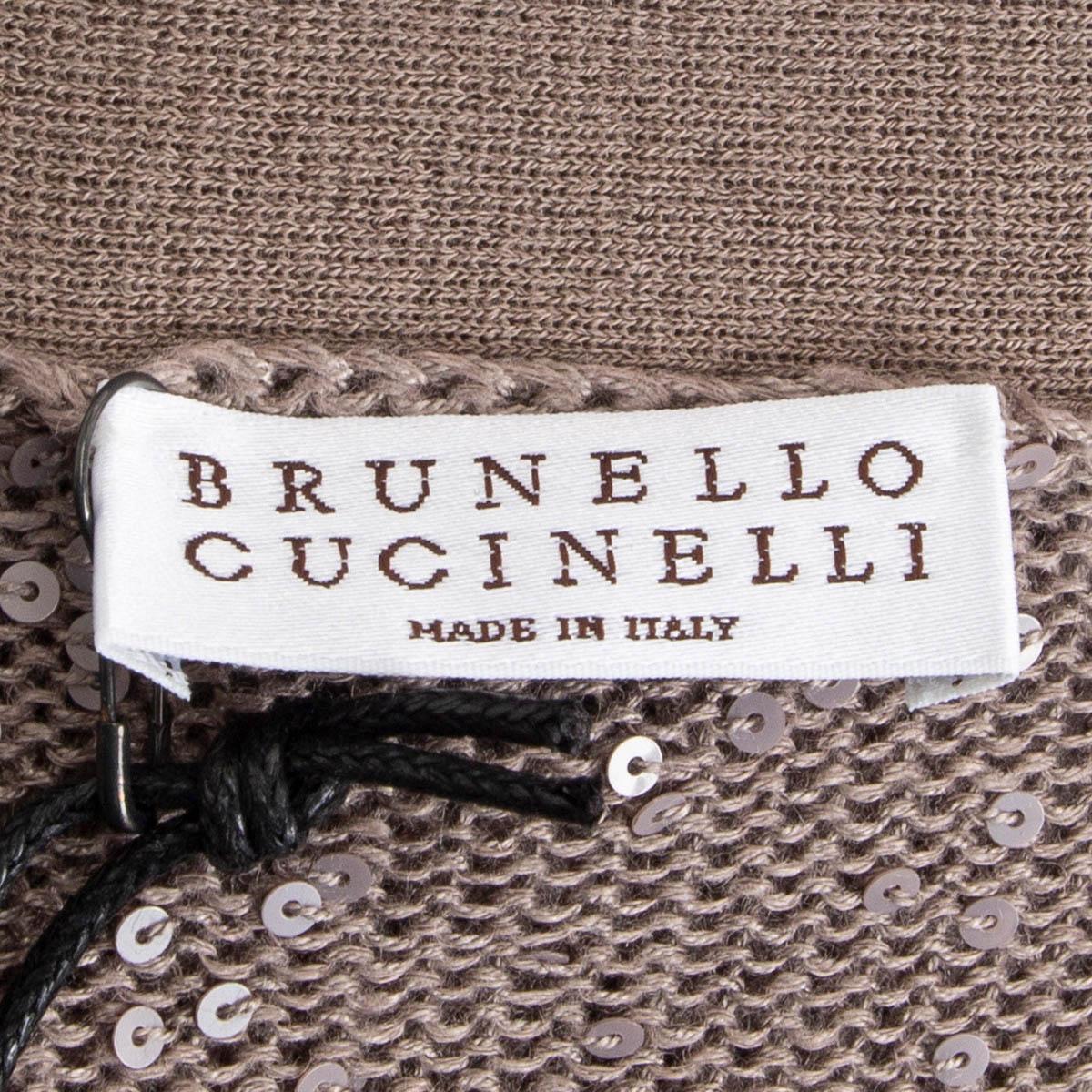 BRUNELLO CUCINELLI taupe linen & silk MICRO SEQUIN Cardigan Sweater XL For Sale 2