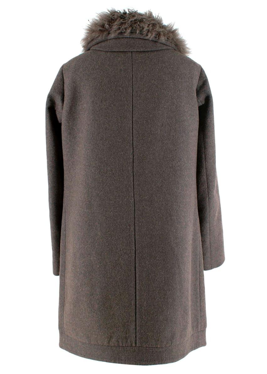 Brunello Cucinelli Abrigo de lana jaspeada color topo con cuello de borreguillo Negro en venta