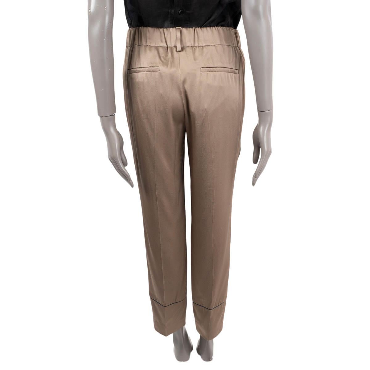 Brown BRUNELLO CUCINELLI taupe SATIN-CREPE Pants 42 M For Sale