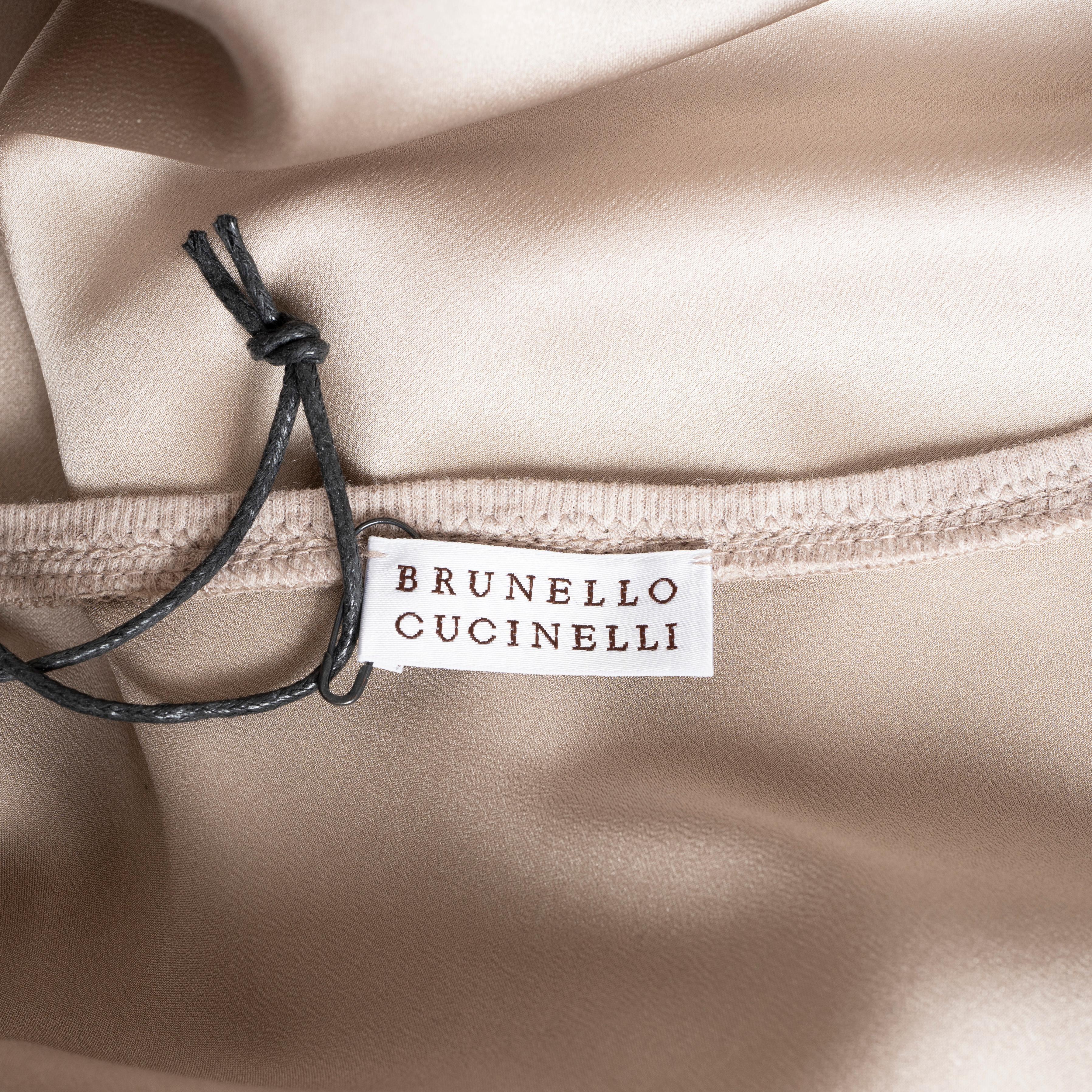 BRUNELLO CUCINELLI taupe silk MONILI SATIN Tank Top Shirt XL For Sale 2