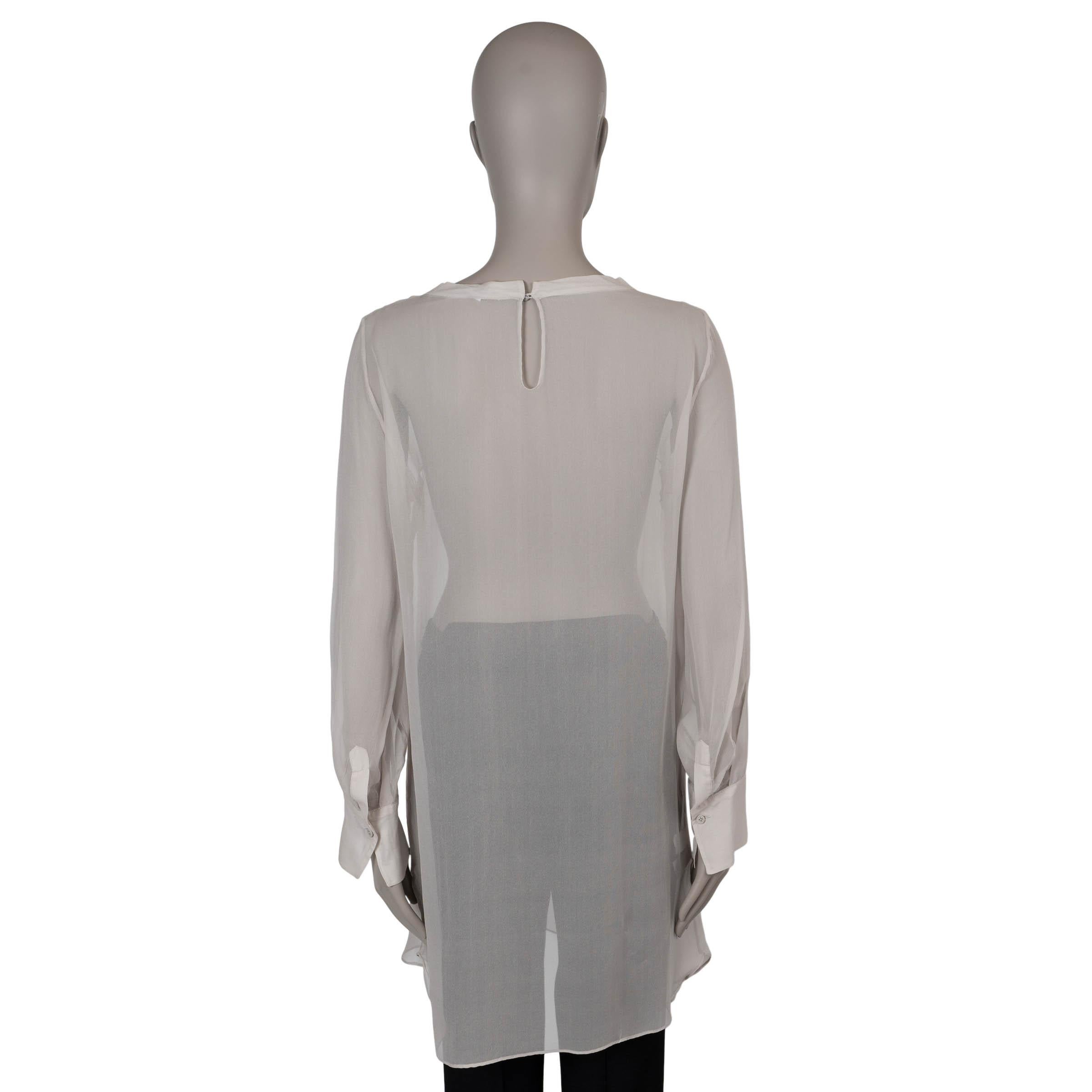 Gray BRUNELLO CUCINELLI taupe silk SHEER ORGANZA TUNIC Blouse Shirt L For Sale
