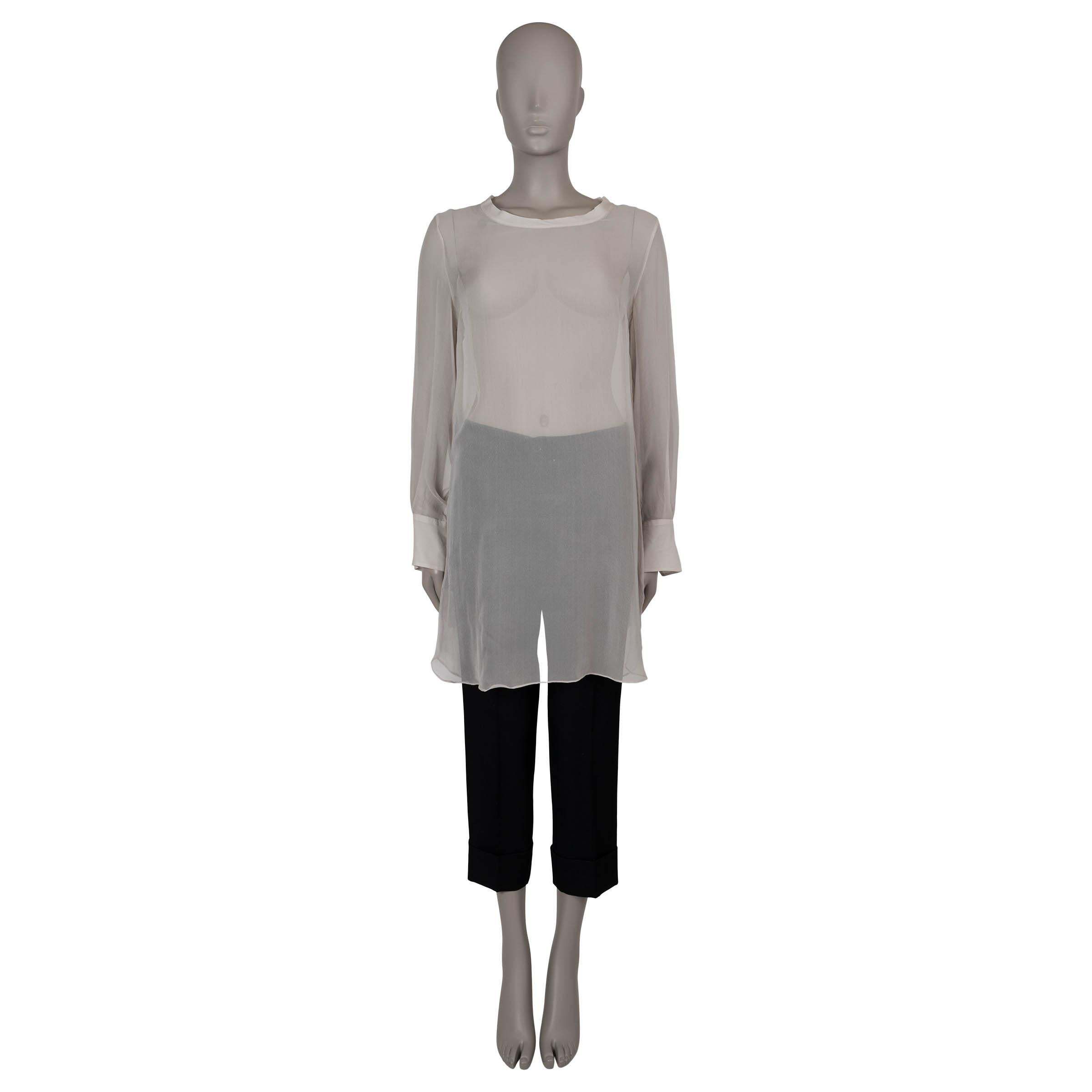 BRUNELLO CUCINELLI taupe silk SHEER ORGANZA TUNIC Blouse Shirt L In Excellent Condition For Sale In Zürich, CH