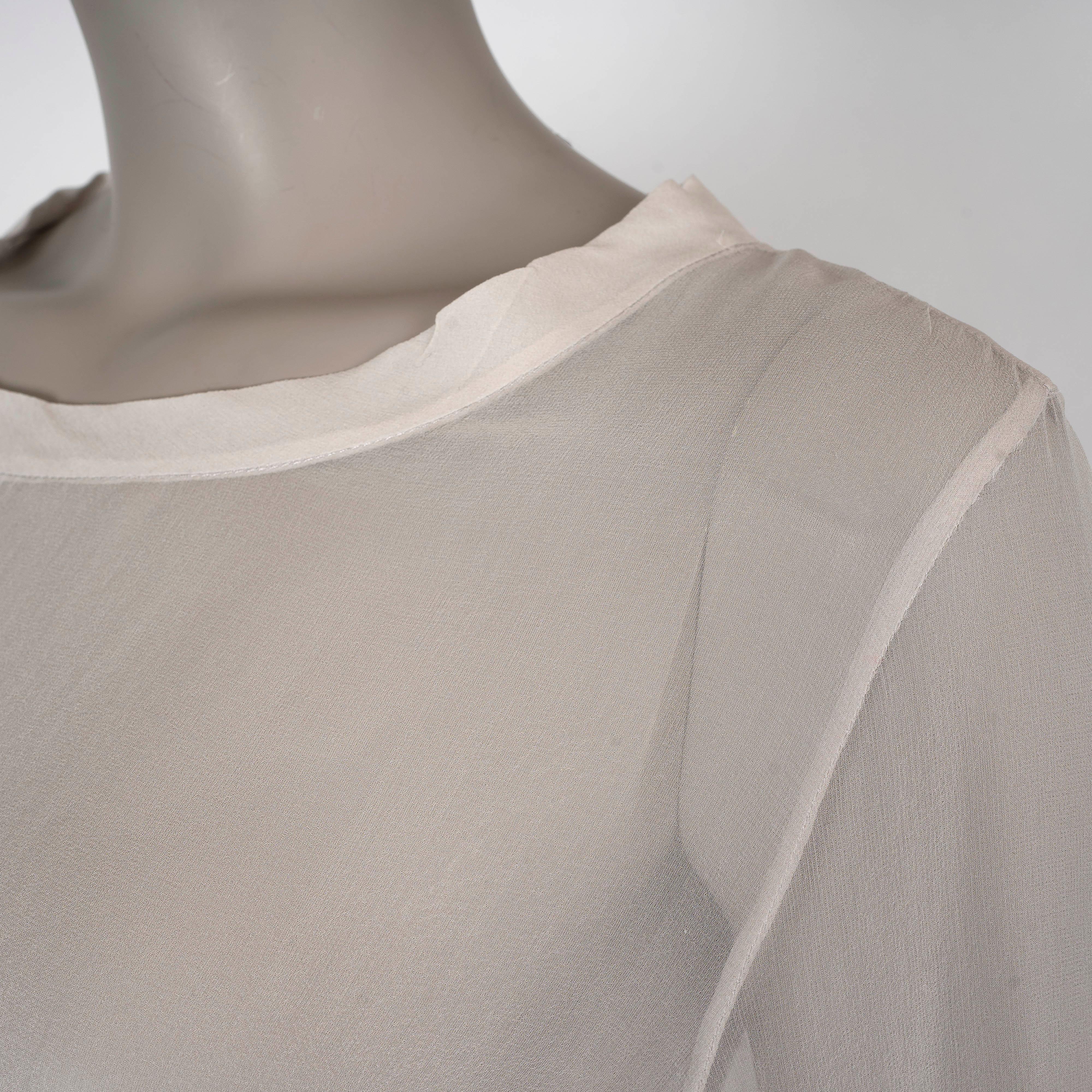 Women's BRUNELLO CUCINELLI taupe silk SHEER ORGANZA TUNIC Blouse Shirt L For Sale