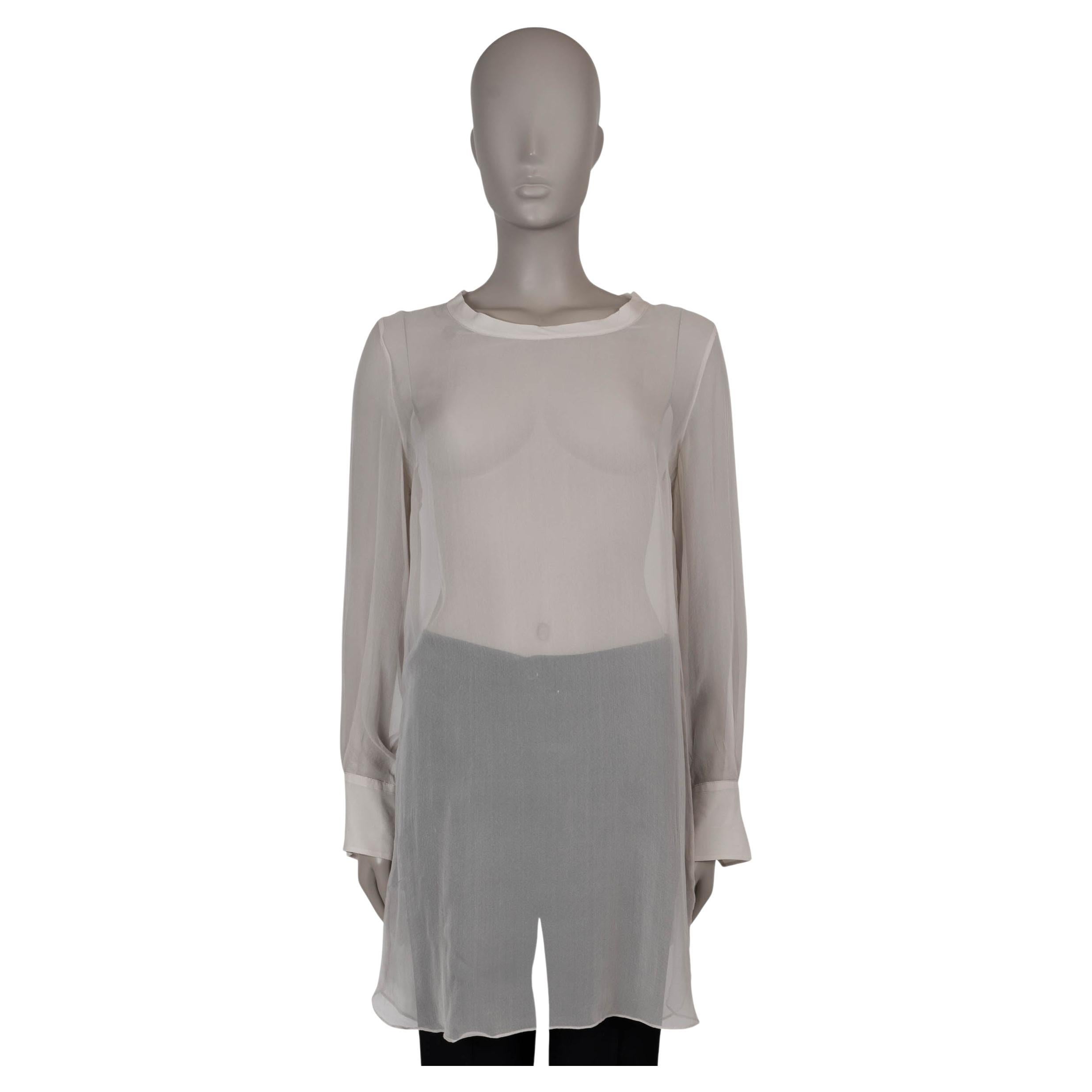 BRUNELLO CUCINELLI taupe silk SHEER ORGANZA TUNIC Blouse Shirt L For Sale