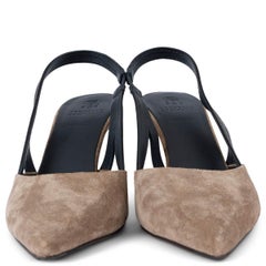 BRUNELLO CUCINELLI taupe suede MONILI Slingbacks Pumps Shoes 38
