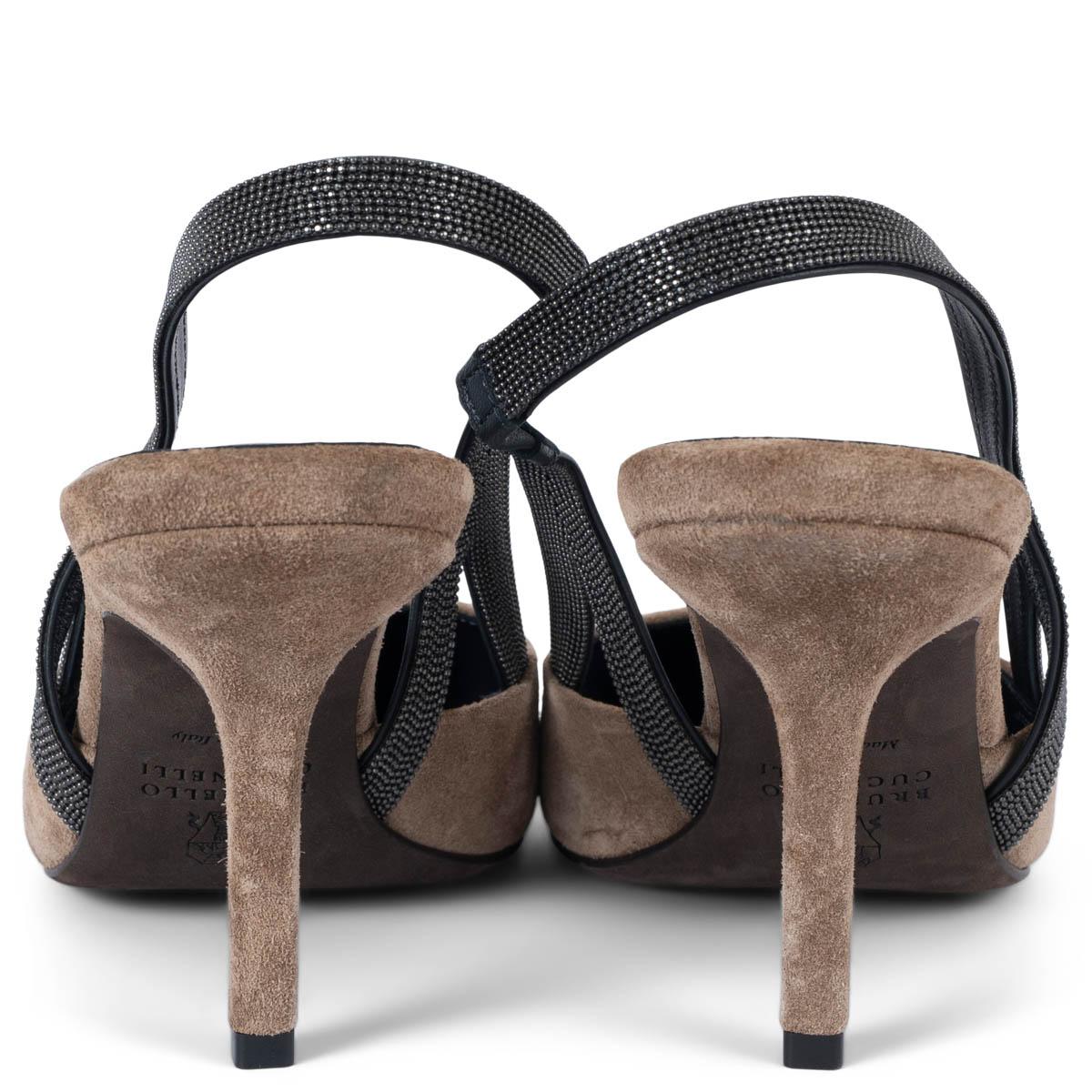 Women's BRUNELLO CUCINELLI taupe suede MONILI Slingbacks Pumps Shoes 38 For Sale