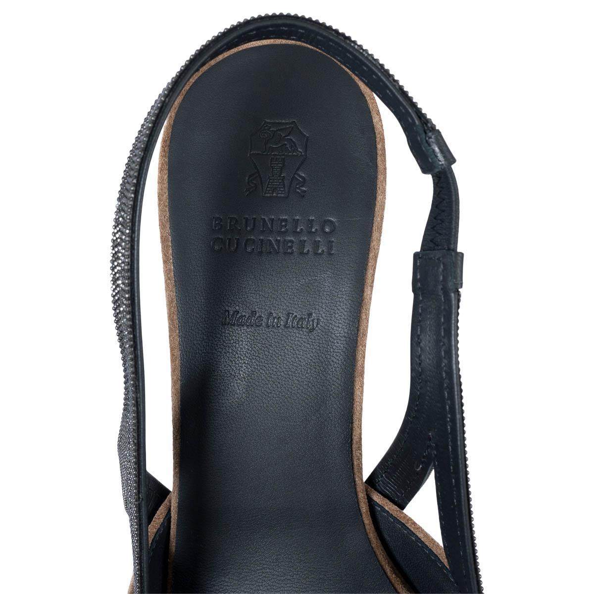 BRUNELLO CUCINELLI taupe suede MONILI Slingbacks Pumps Shoes 38 For Sale 3