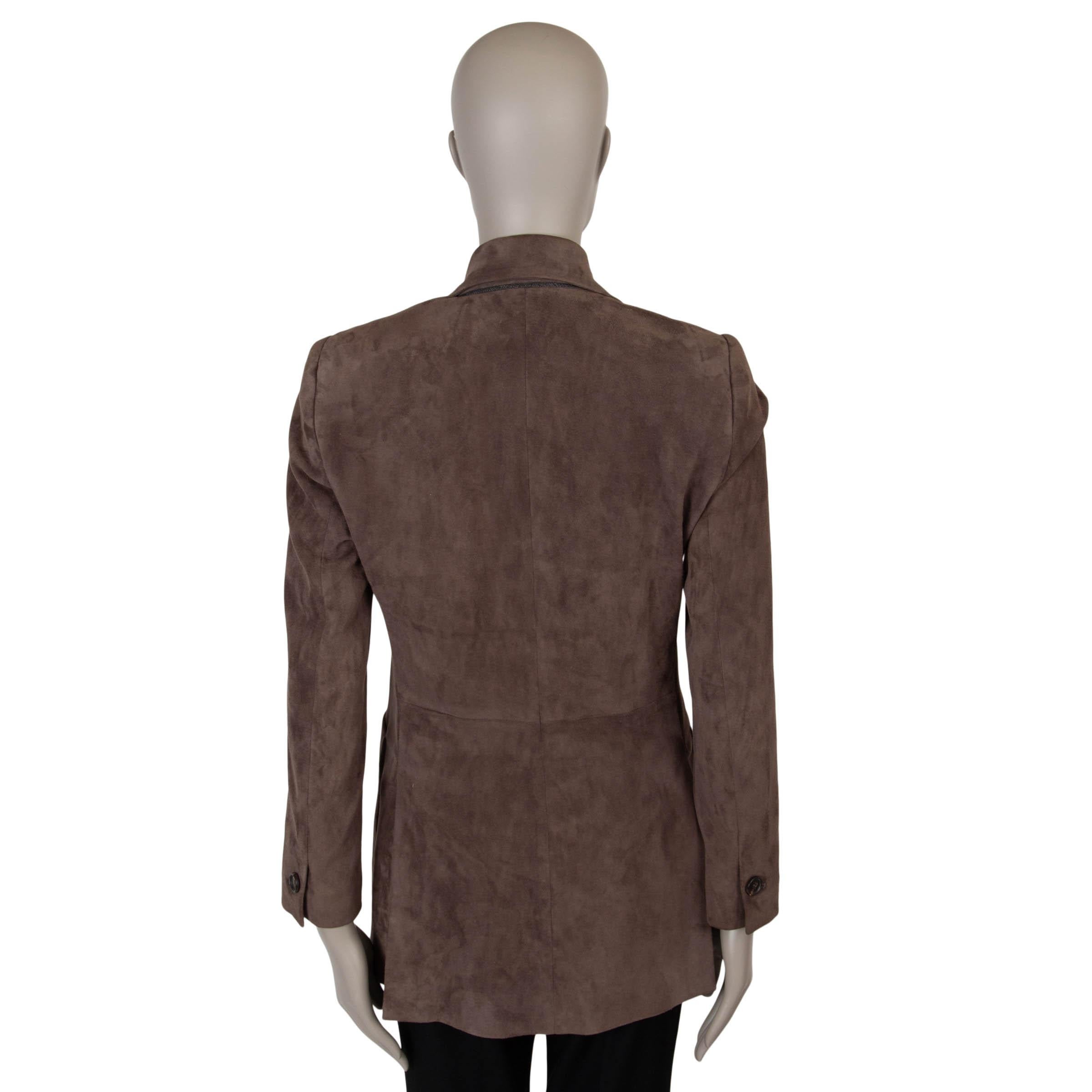 Black BRUNELLO CUCINELLI taupe suede MONILI TRIM Blazer Jacket 40 S For Sale