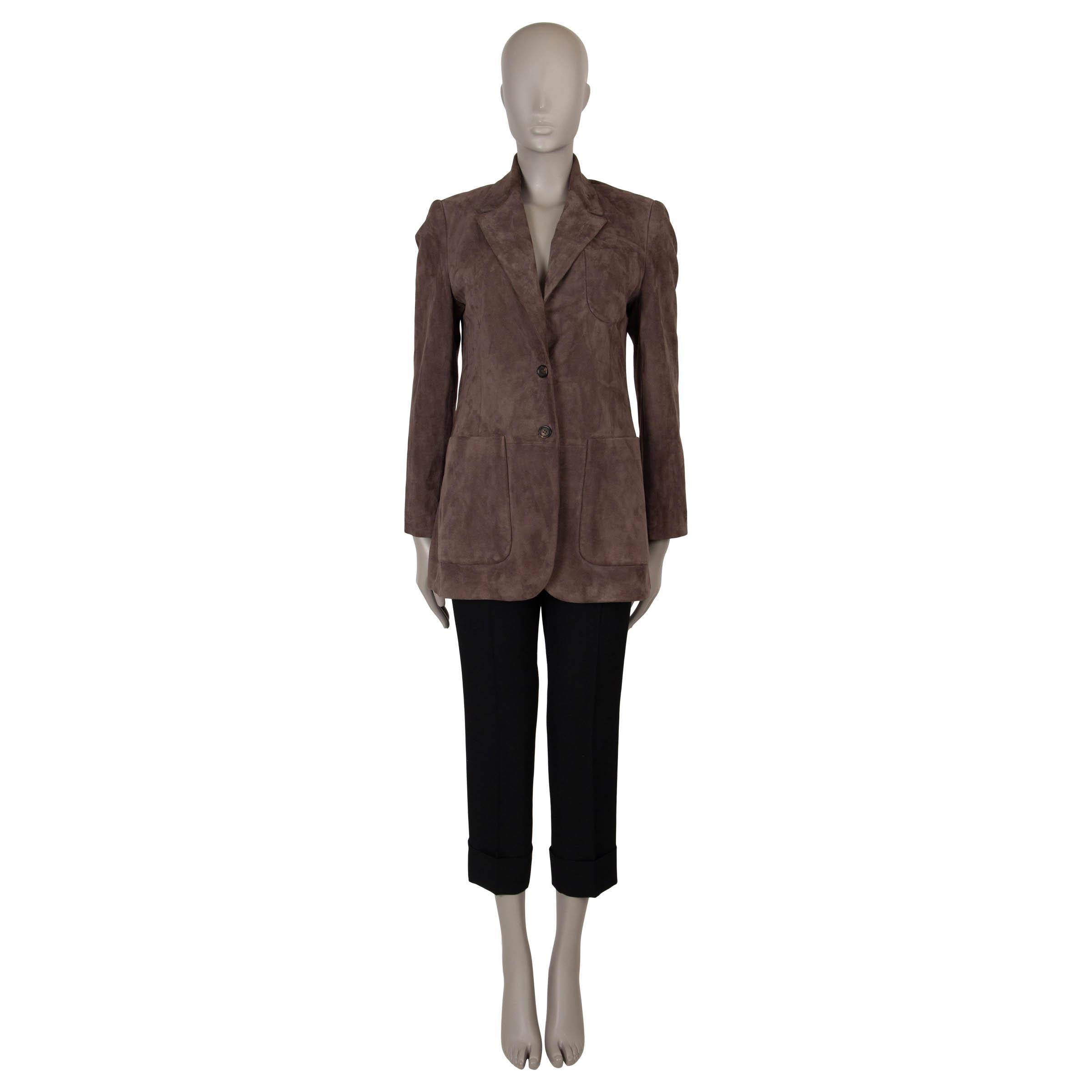 BRUNELLO CUCINELLI taupe suede MONILI TRIM Blazer Jacket 40 S In Excellent Condition For Sale In Zürich, CH
