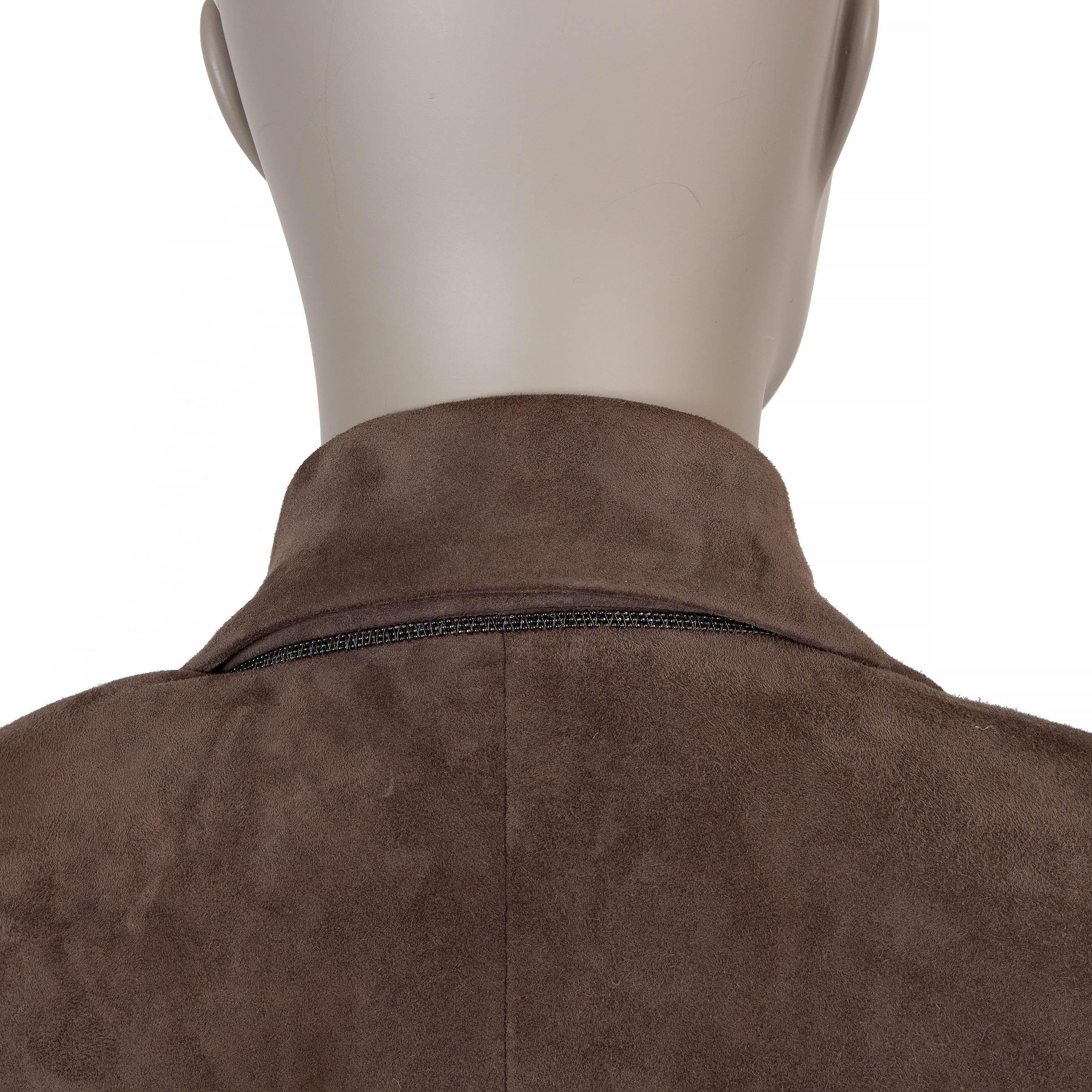 BRUNELLO CUCINELLI taupe suede MONILI TRIM Blazer Jacket 40 S For Sale 1