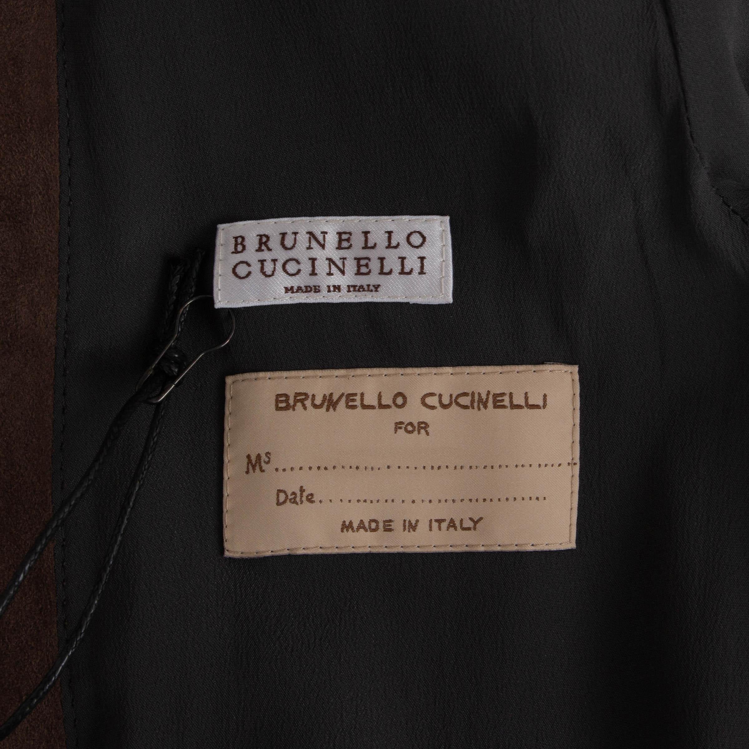 BRUNELLO CUCINELLI taupe suede MONILI TRIM Blazer Jacket 40 S For Sale 2