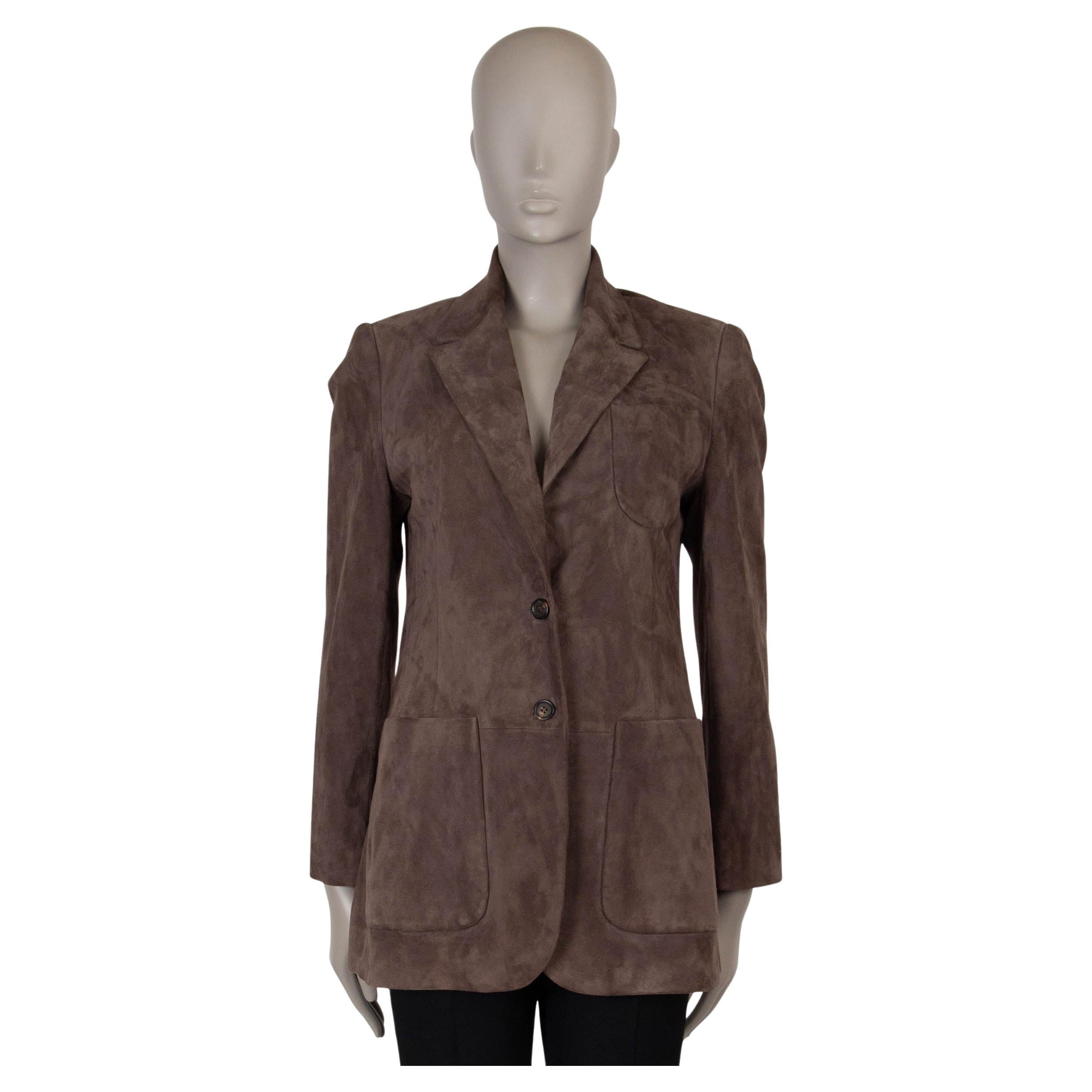 BRUNELLO CUCINELLI taupe suede MONILI TRIM Blazer Jacket 40 S For Sale