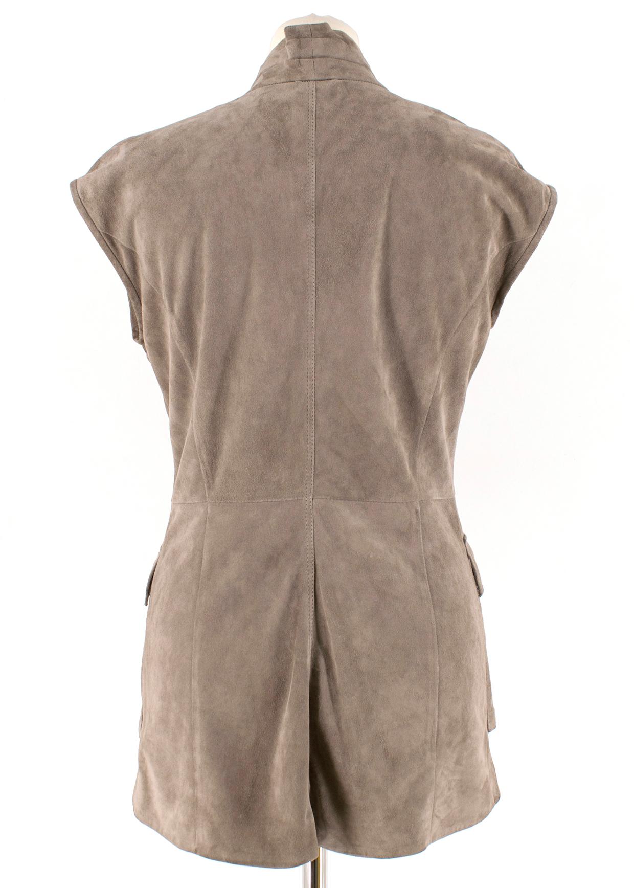 Brown Brunello Cucinelli taupe suede sleeveless jacket - Size US 4 For Sale