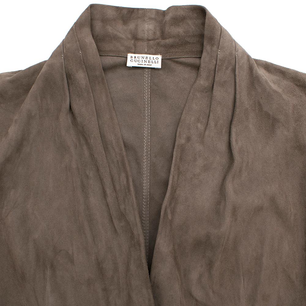 Women's Brunello Cucinelli taupe suede sleeveless jacket - Size US 4 For Sale