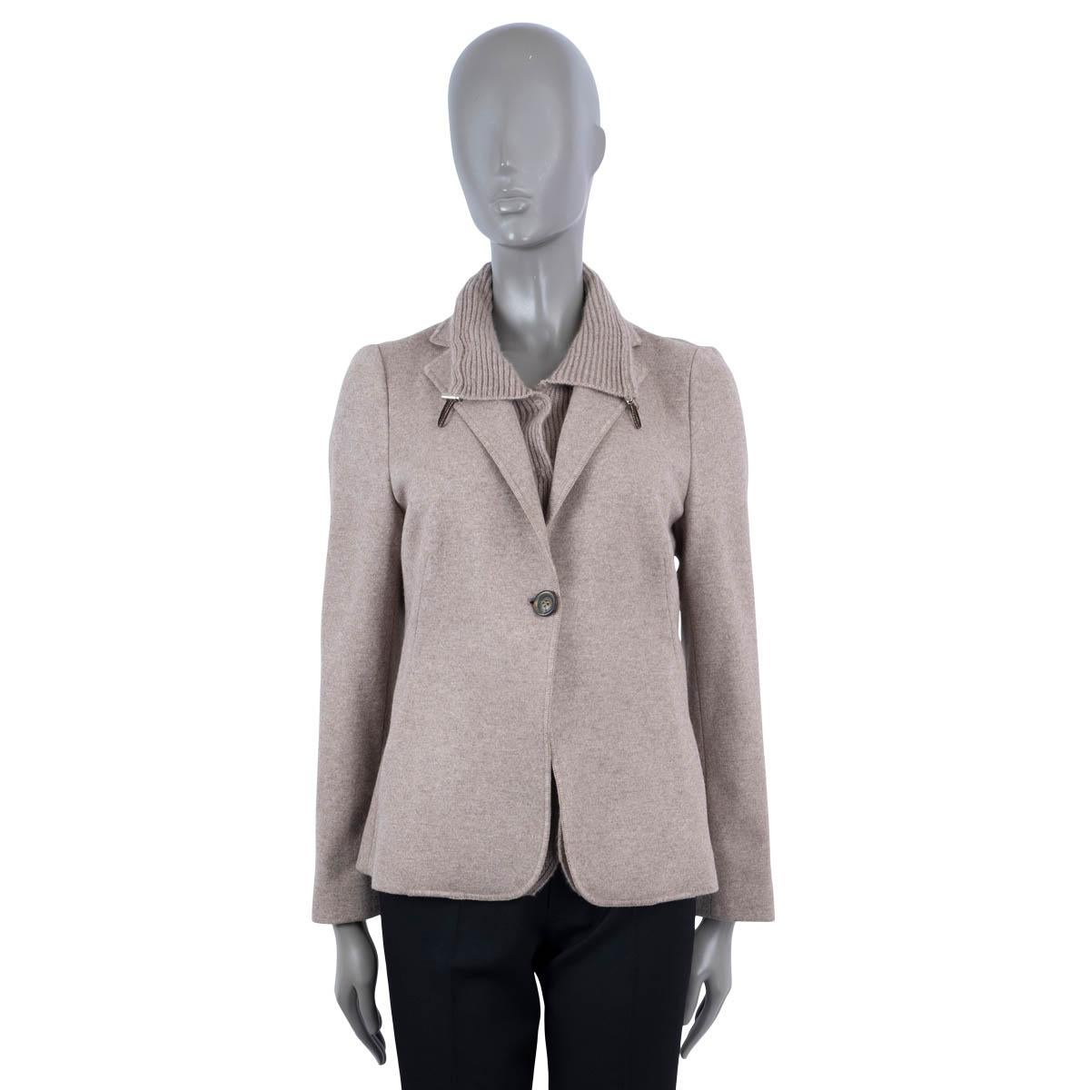 Gray BRUNELLO CUCINELLI taupe wool cashmere RIB KNIT COLLAR Jacket 46 M For Sale