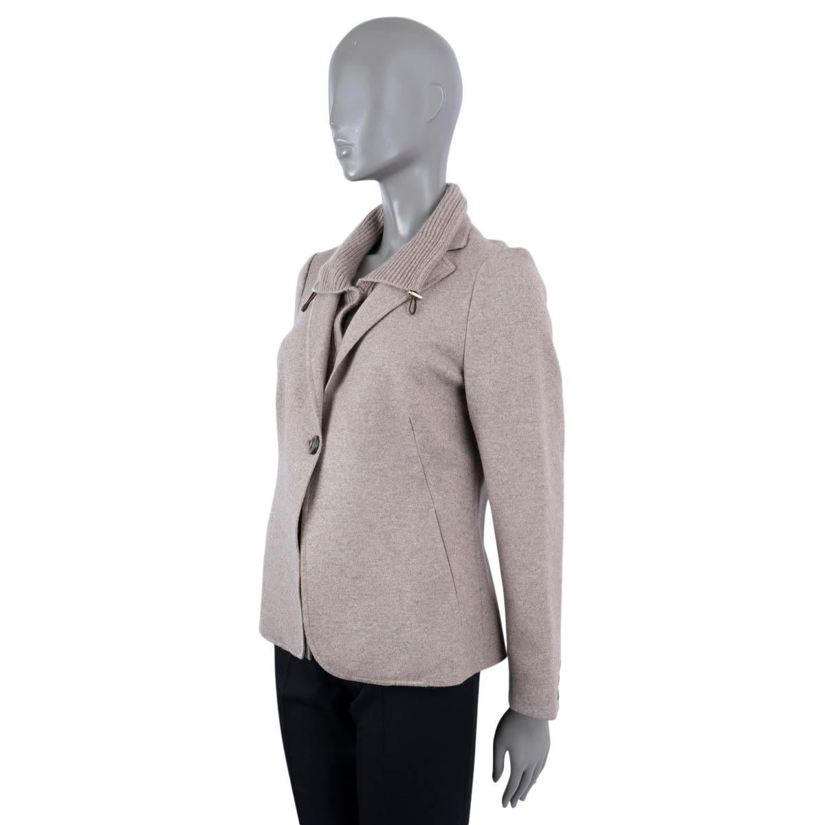 BRUNELLO CUCINELLI taupe wool cashmere RIB KNIT COLLAR Jacket 46 M In Excellent Condition For Sale In Zürich, CH