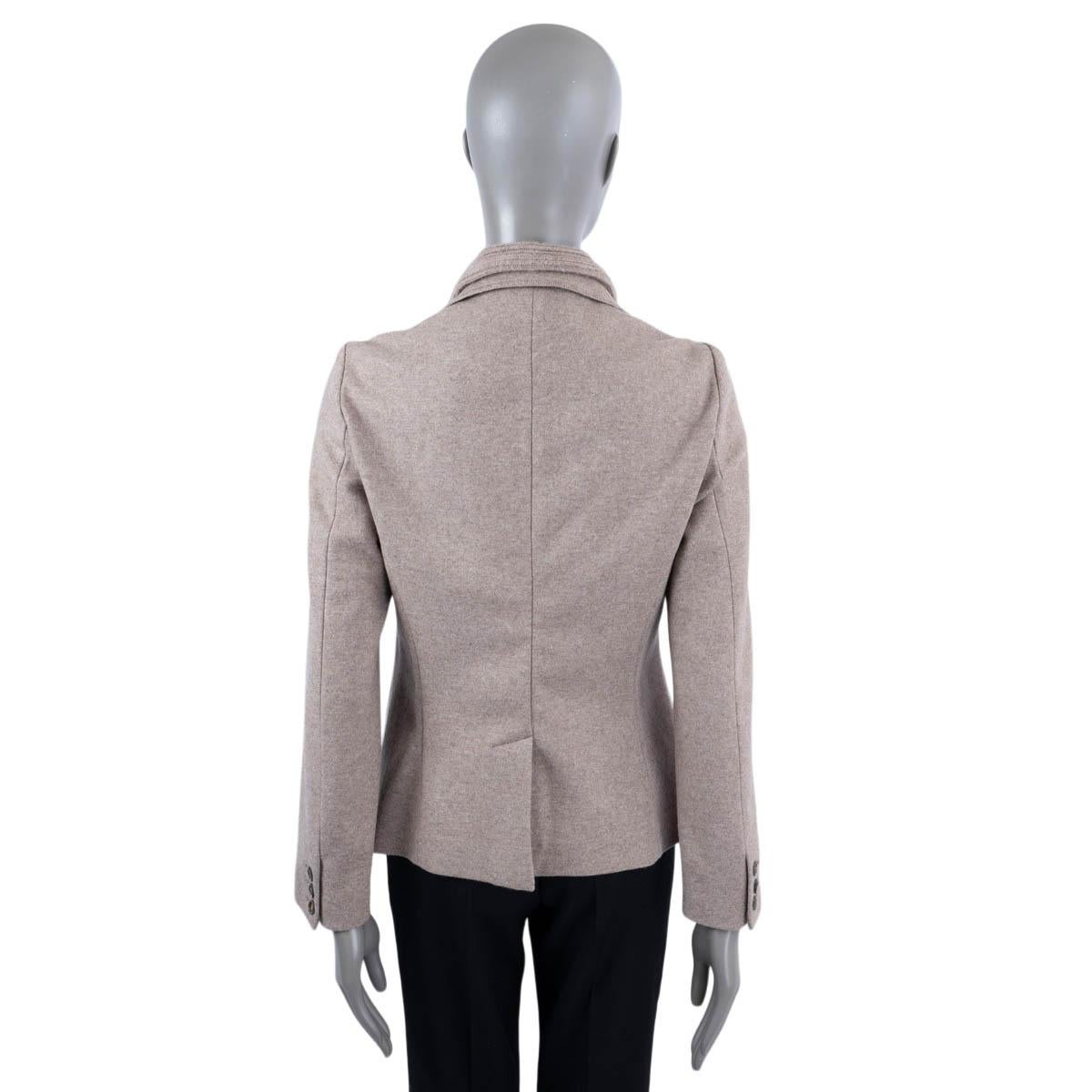 Women's BRUNELLO CUCINELLI taupe wool cashmere RIB KNIT COLLAR Jacket 46 M For Sale