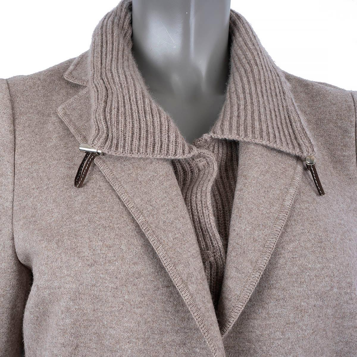 BRUNELLO CUCINELLI taupe wool cashmere RIB KNIT COLLAR Jacket 46 M For Sale 1