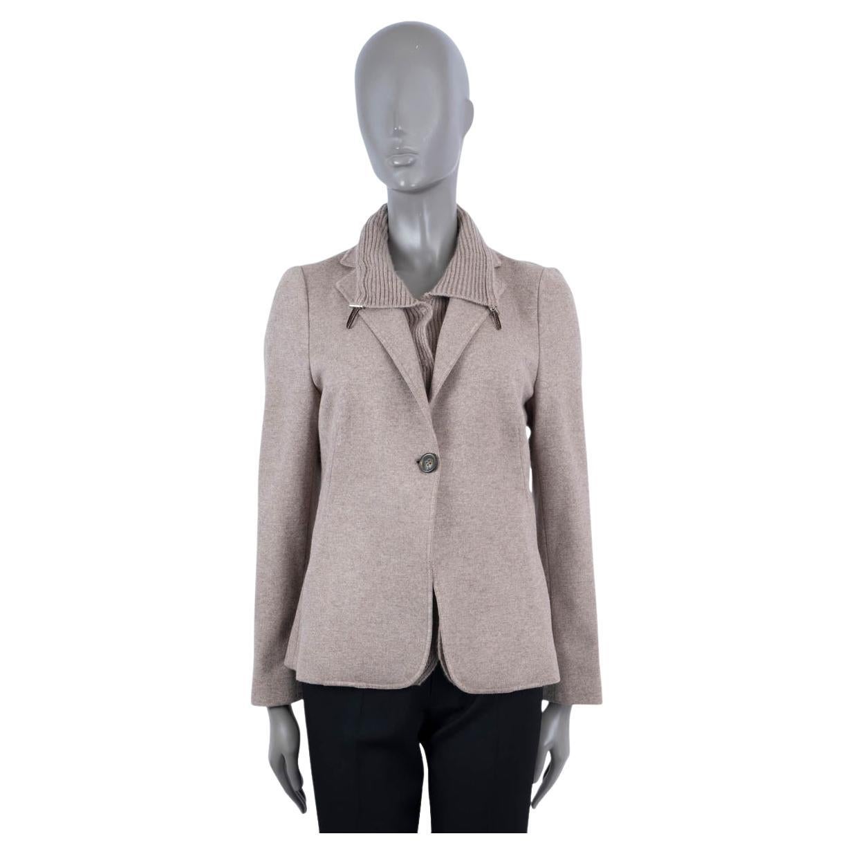 BRUNELLO CUCINELLI taupe wool cashmere RIB KNIT COLLAR Jacket 46 M For Sale
