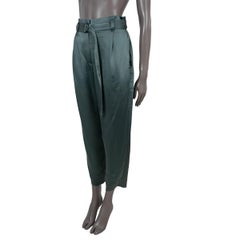 BRUNELLO CUCINELLI teal BELTED SATIN Pants 40 S