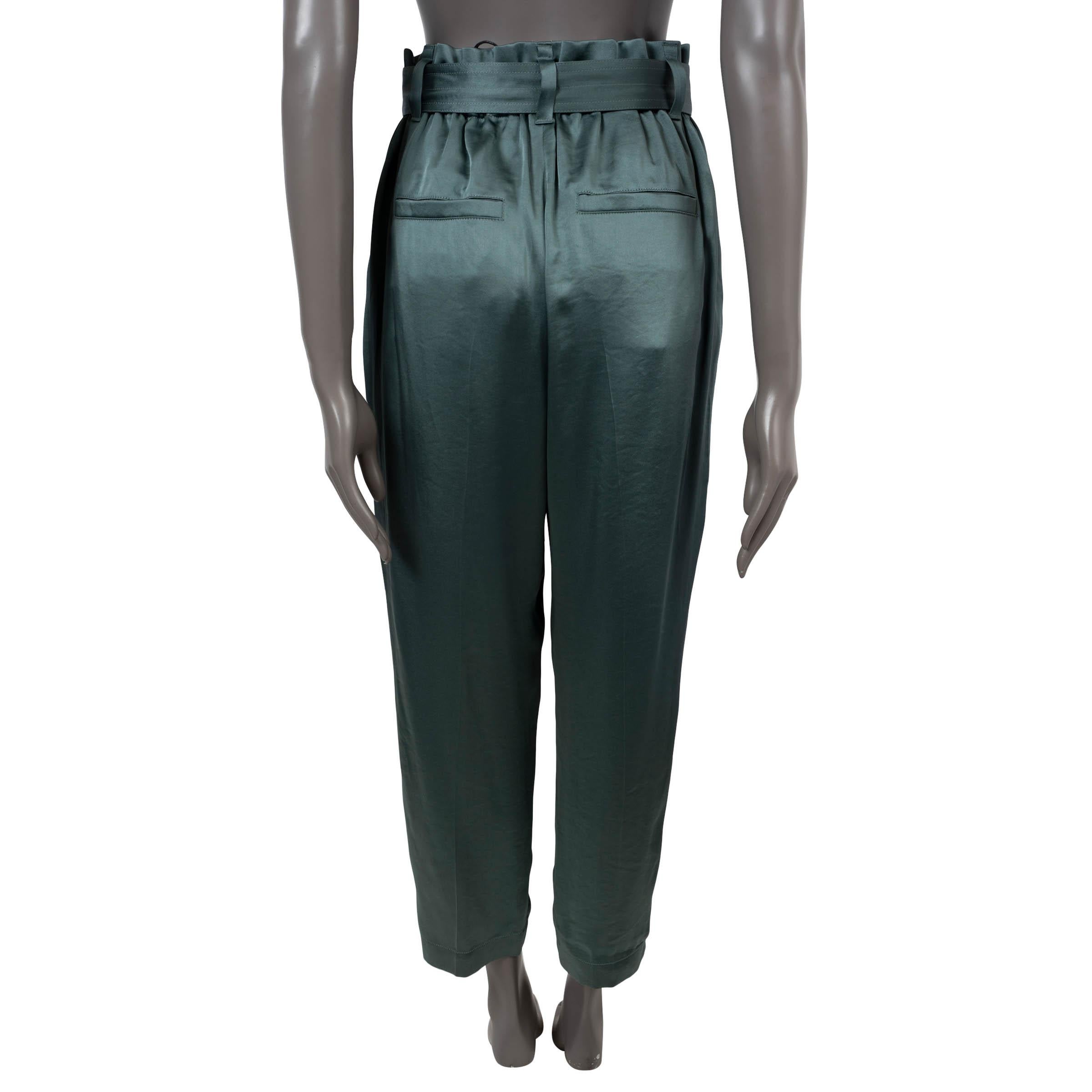 Black BRUNELLO CUCINELLI teal BELTED SATIN Pants 40 S For Sale