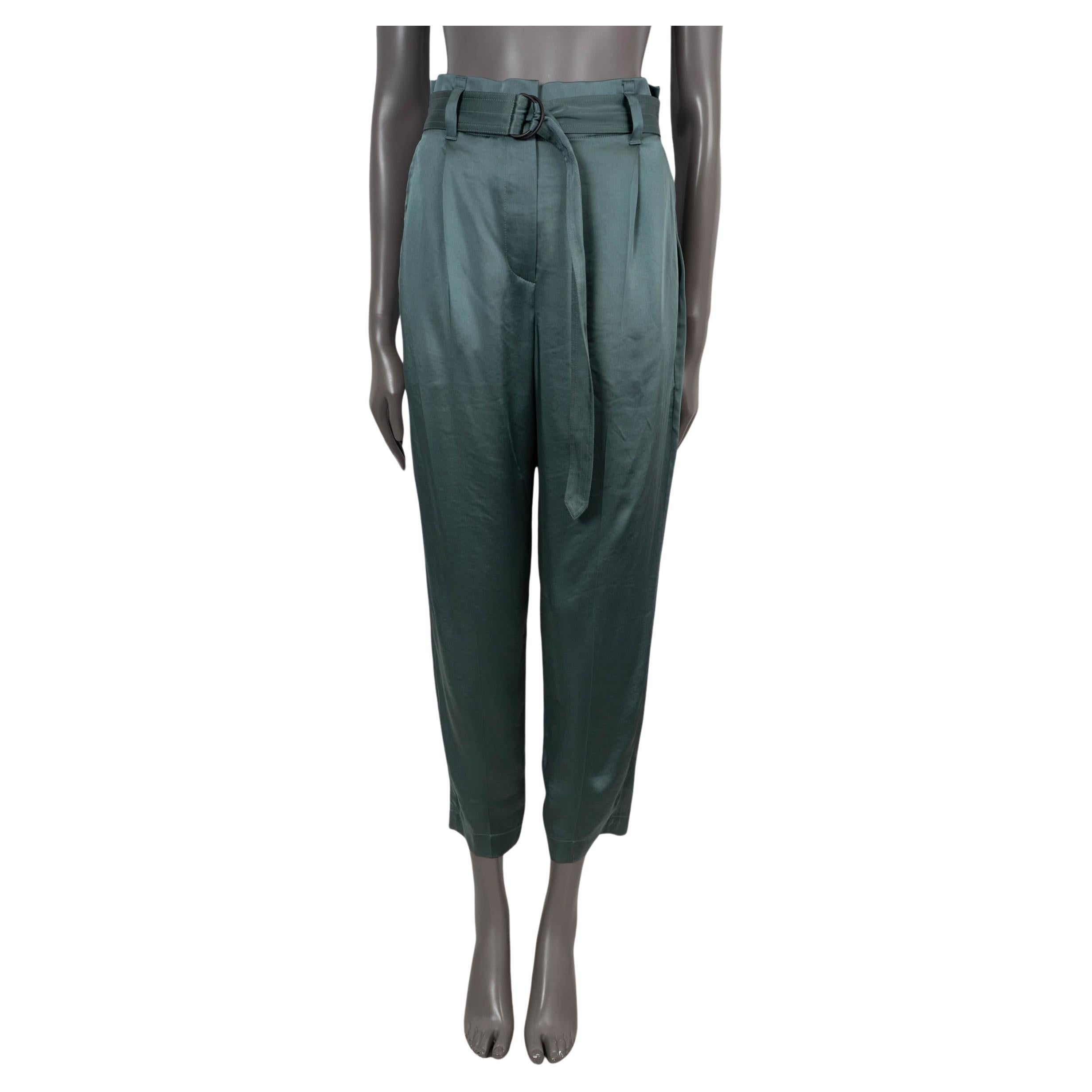 BRUNELLO CUCINELLI teal BELTED SATIN Pants 40 S For Sale