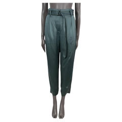 BRUNELLO CUCINELLI teal BELTED SATIN Pants 40 S