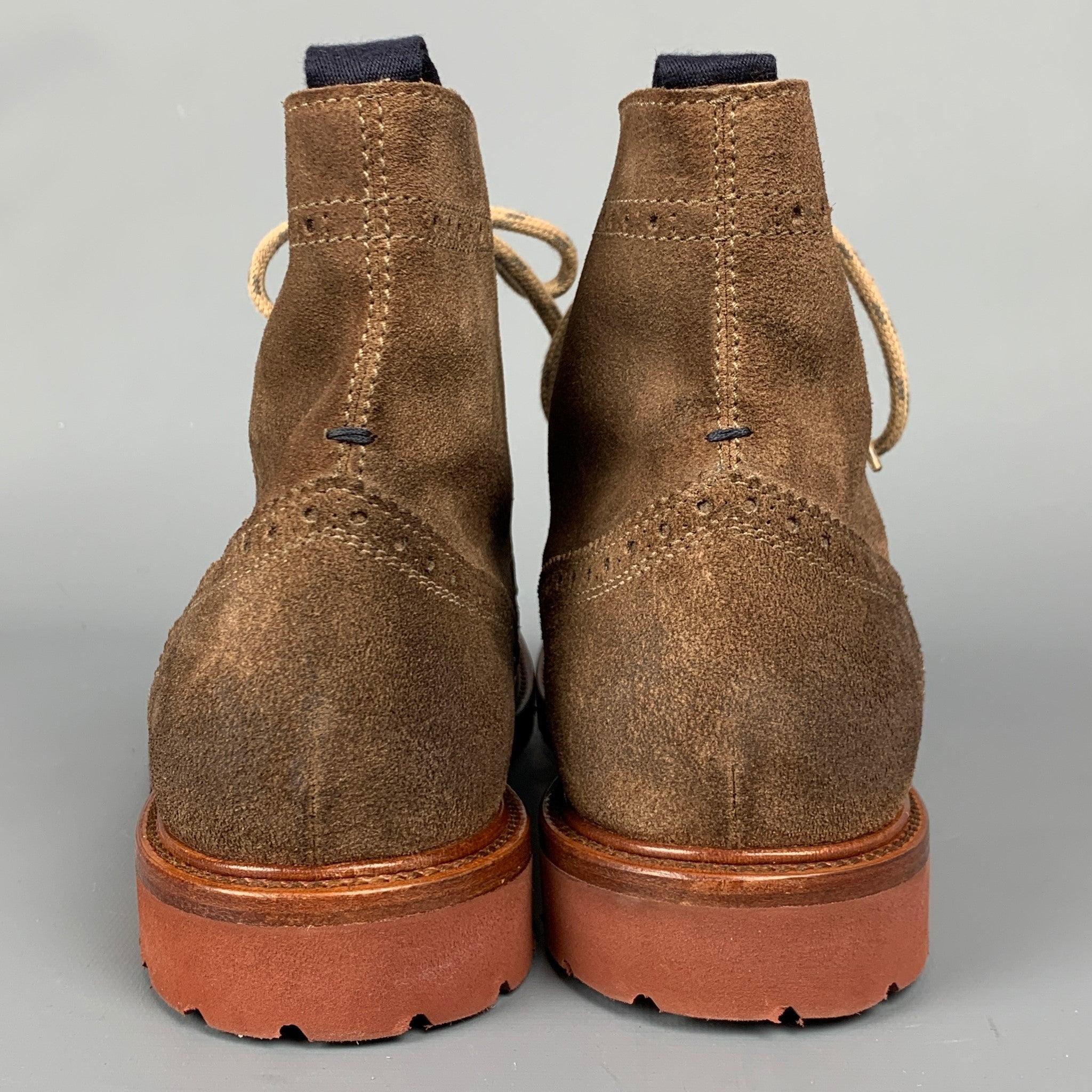 BRUNELLO CUCINELLI Vitello Größe 7 Brown Perforated Suede Wingtip Ankle Boots im Angebot 1