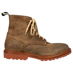 BRUNELLO CUCINELLI Vitello Size 7 Brown Perforated Suede Wingtip Ankle Boots