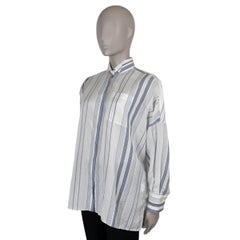 BRUNELLO CUCINELLI white blue silk 2020 MONILI TRIM STRIPED Shirt S